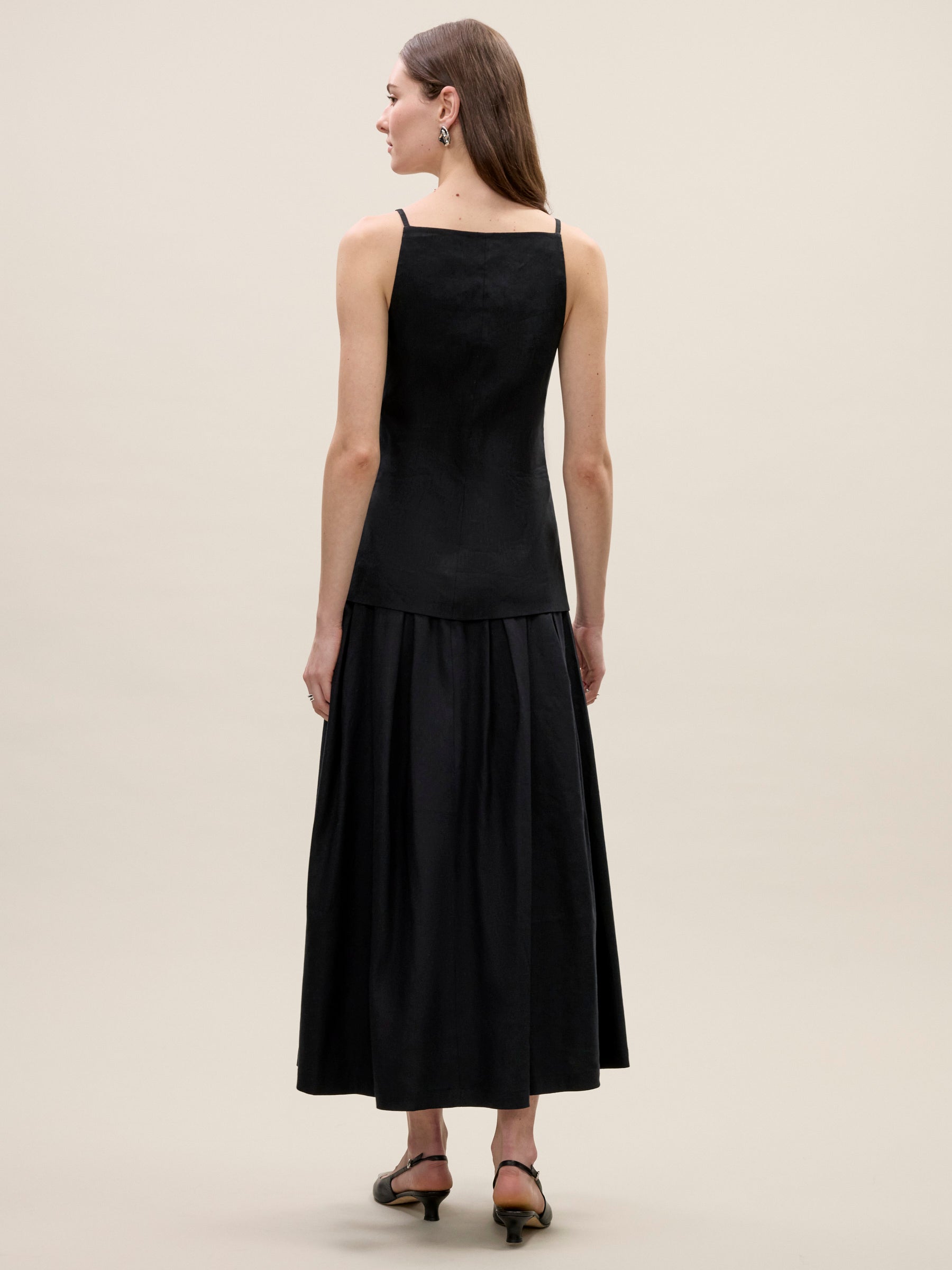 Beatrice Stretch Linen Skirt in Black by Rebecca Taylor