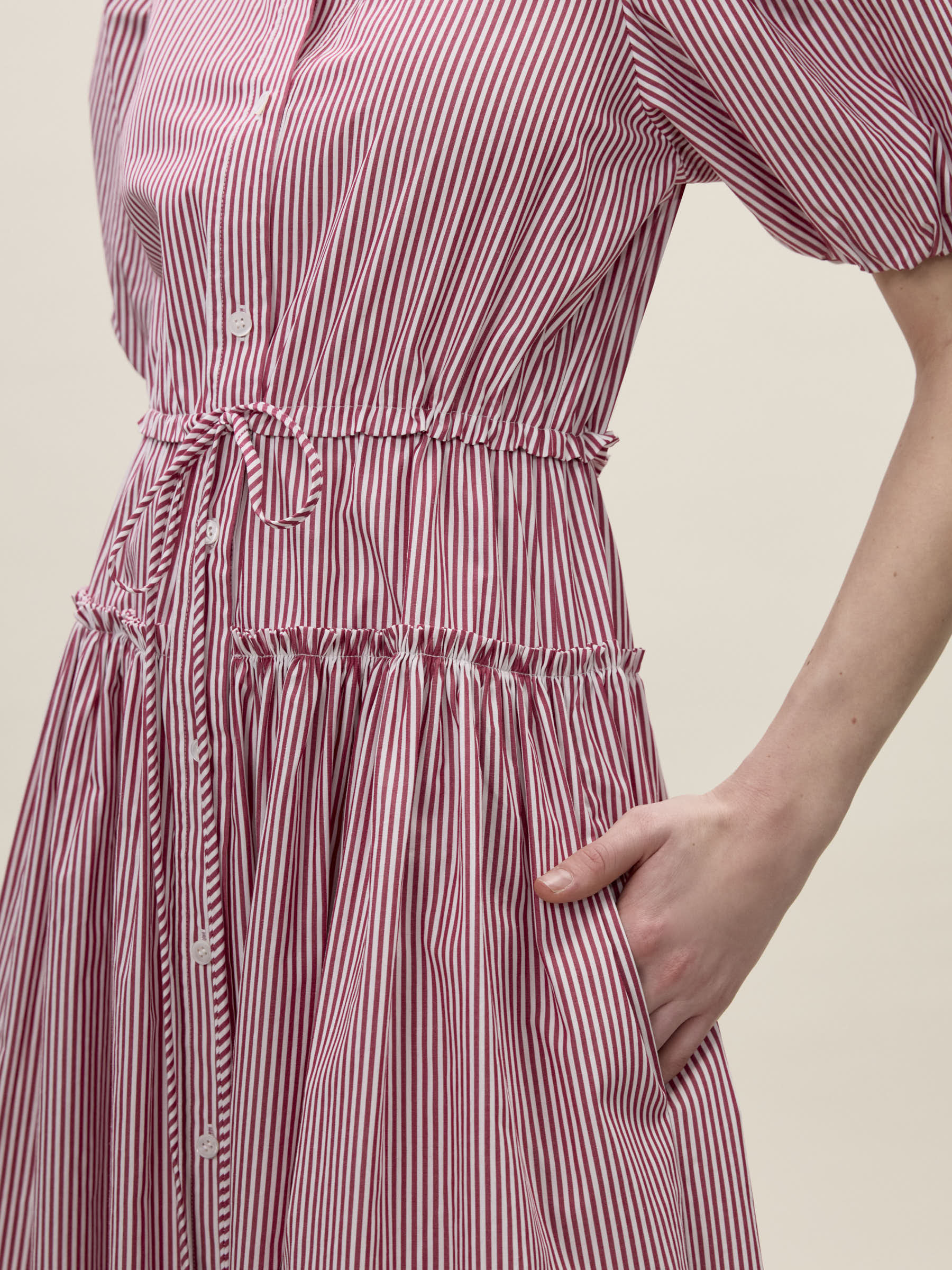 Puff Sleeve Shirt Dress Poplin Shirt Dress in Red Stripe by Rebecca Taylor