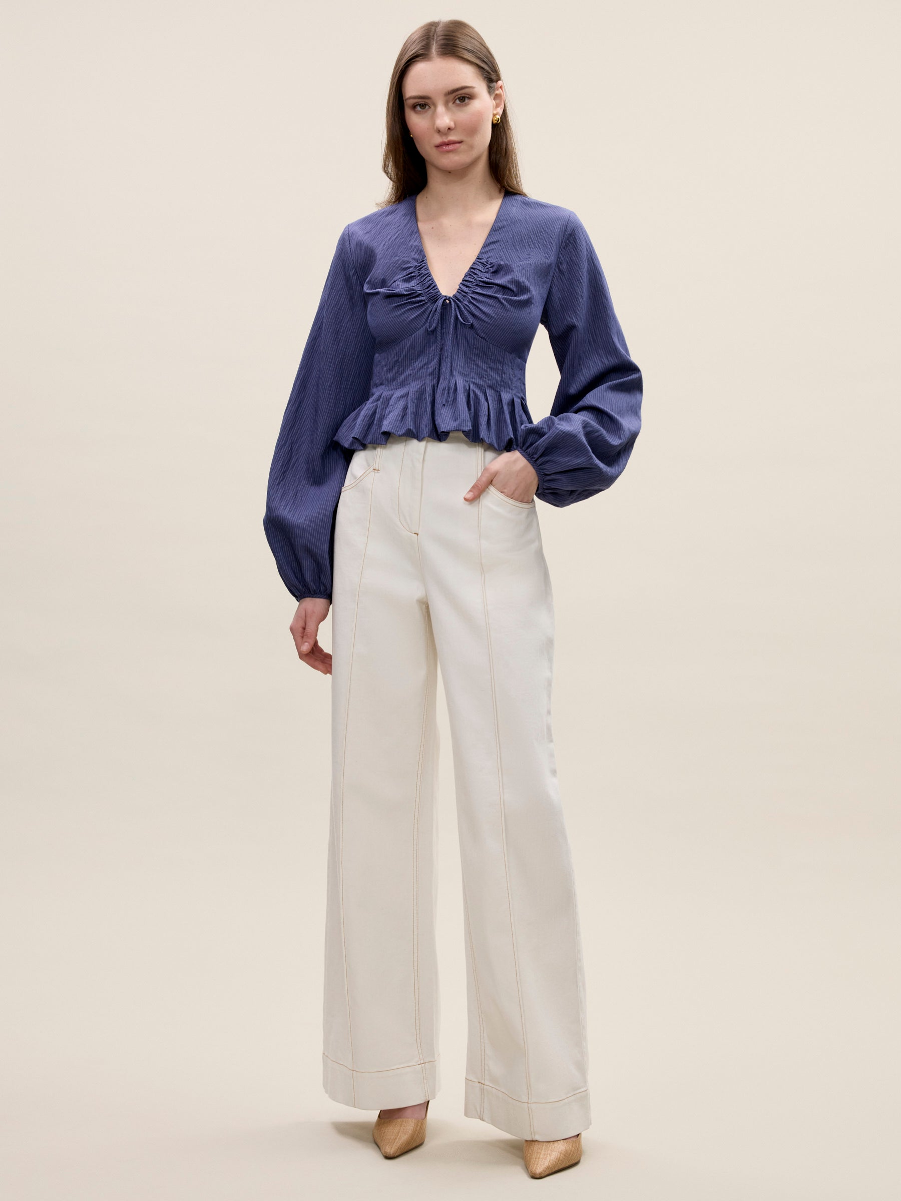 Allegra Stripe Blouse in Navy by Rebecca Taylor