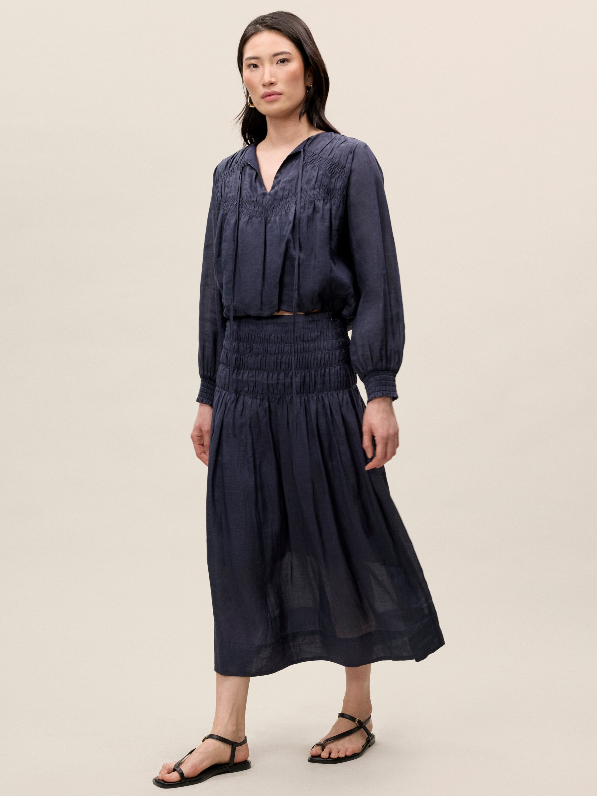 Anya Ramie Blouse in Navy by Rebecca Taylor