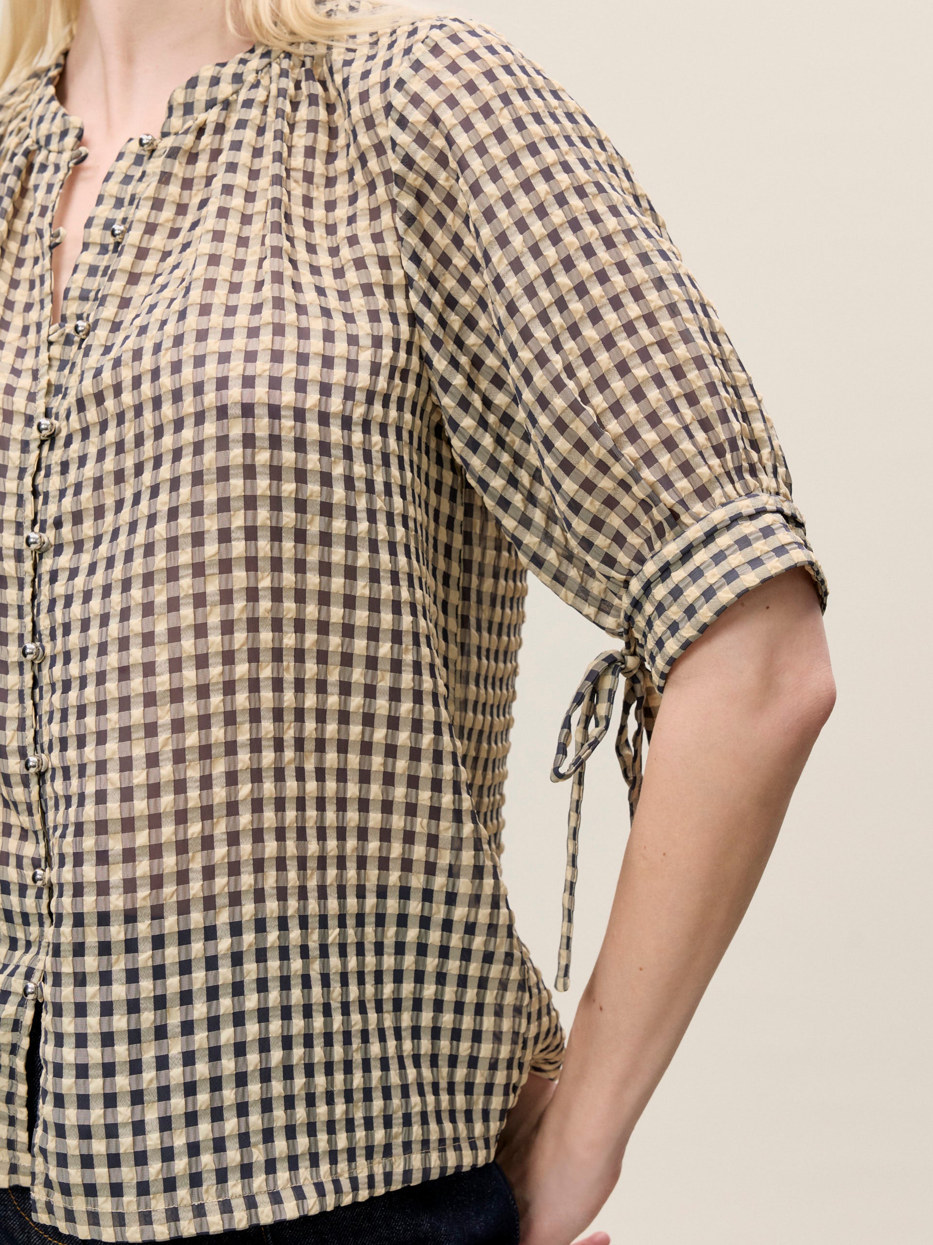 Aster Gingham Blouse in Blue Combo by Rebecca Taylor