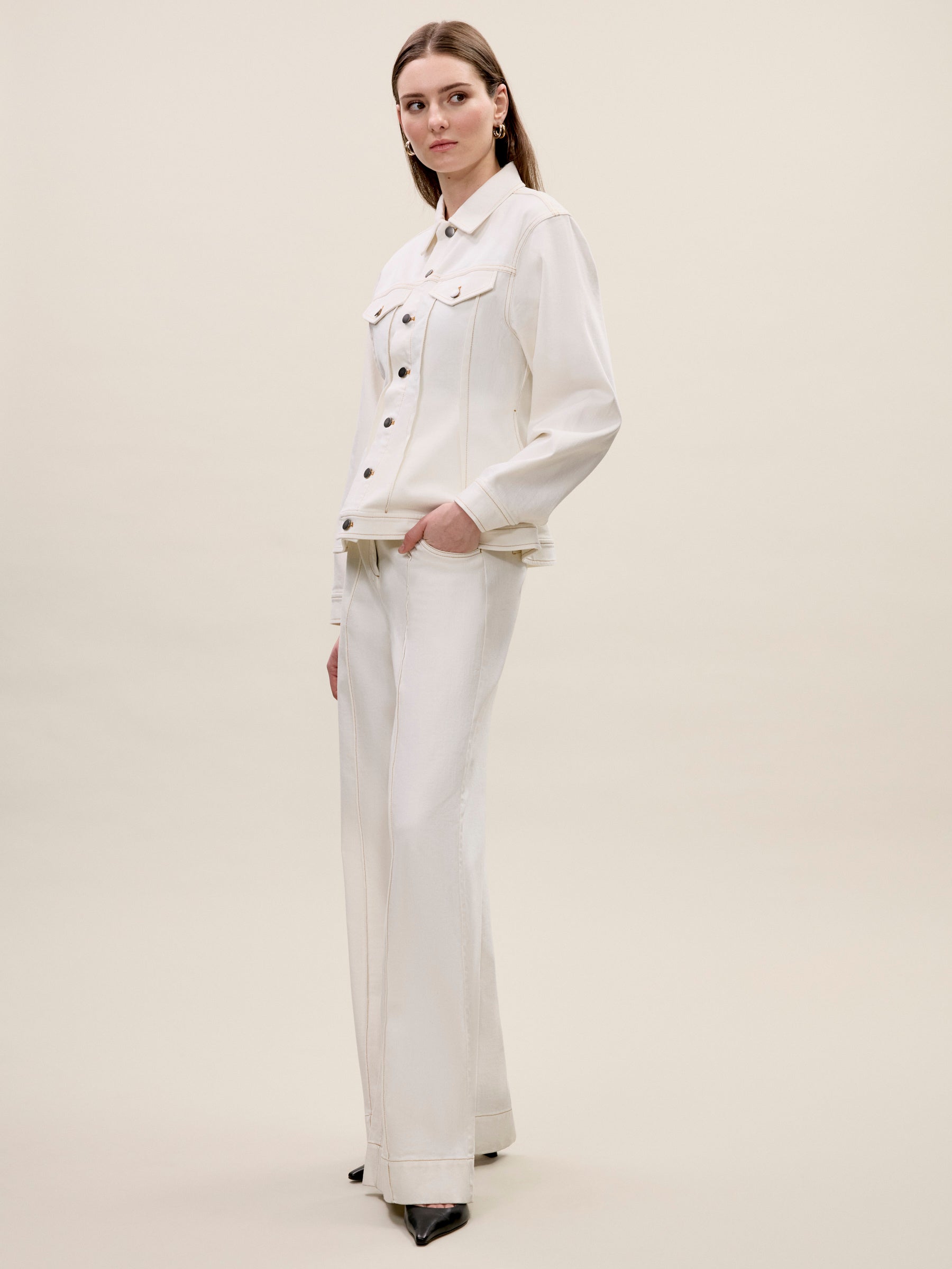 Cora Denim Jacket in Eggshell Wash by Rebecca Taylor