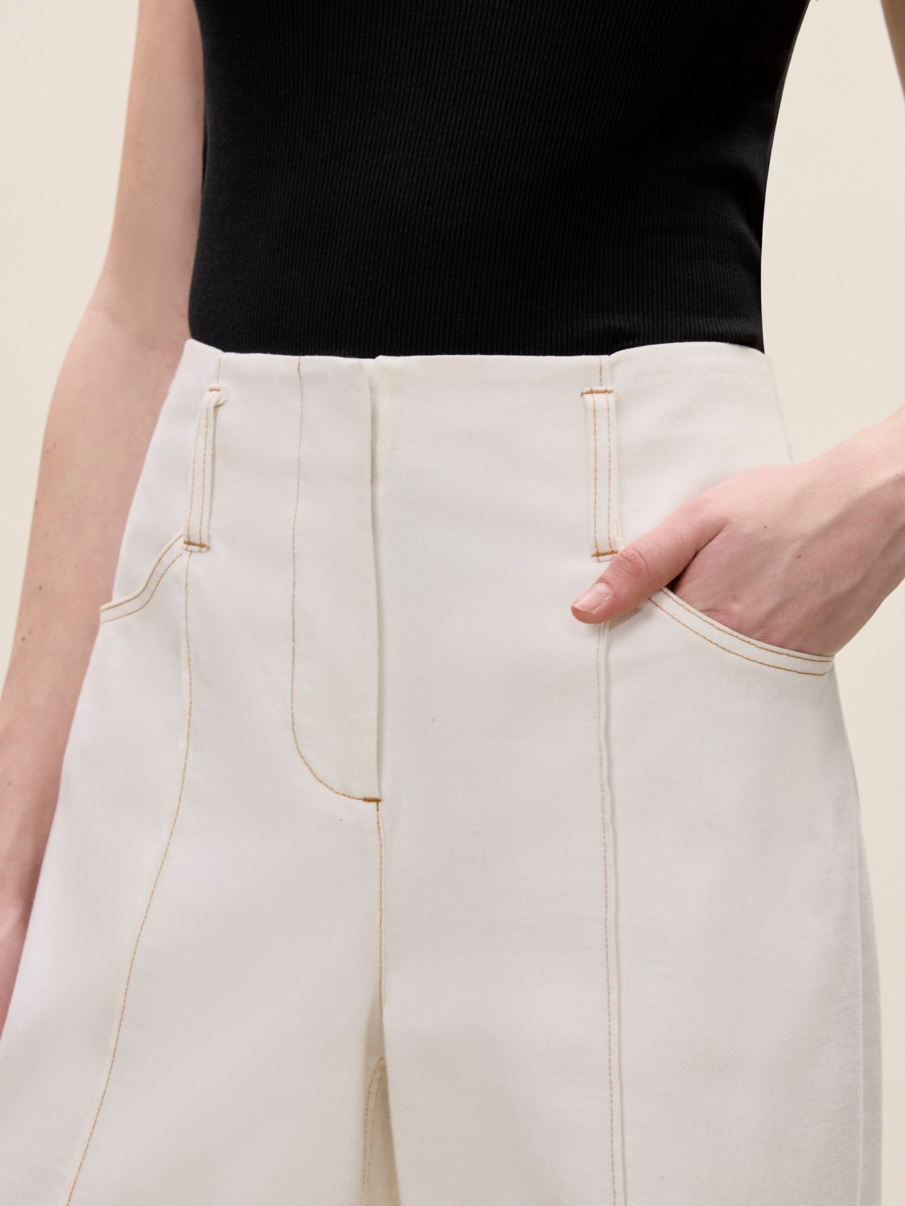 Cora Denim Pants in Eggshell Wash by Rebecca Taylor