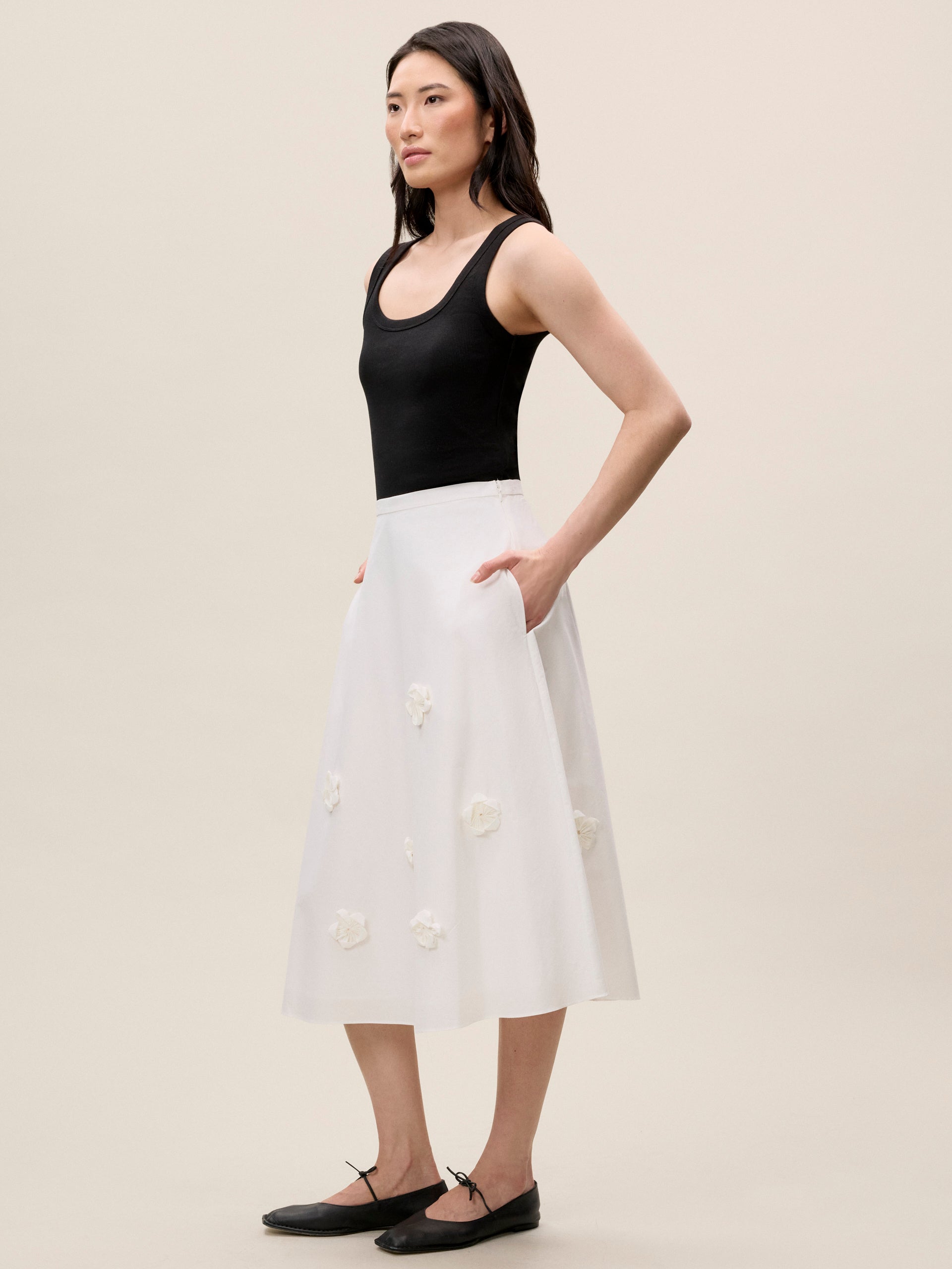 Priya Poplin Skirt in Milk by Rebecca Taylor