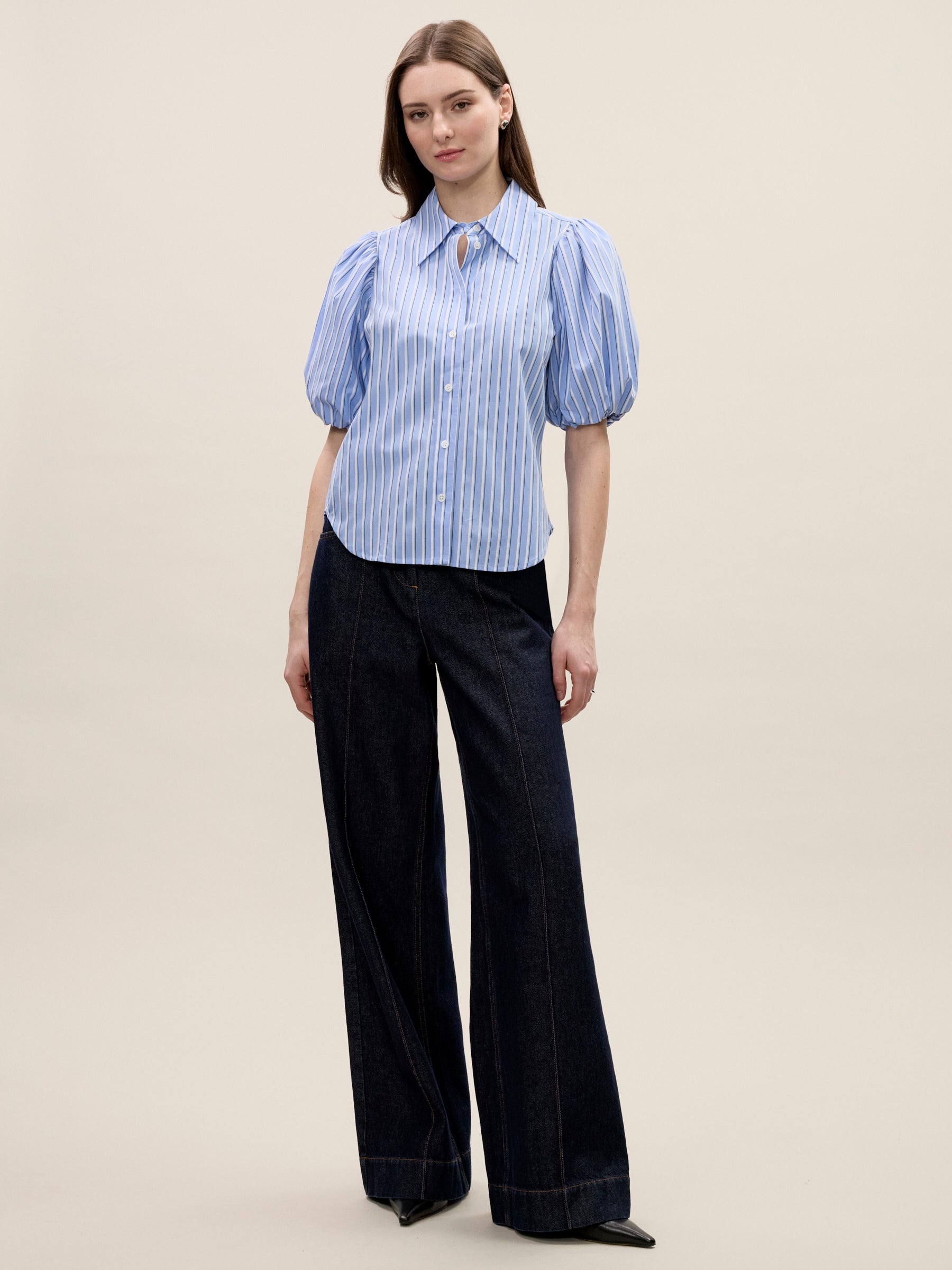 Priya Poplin Blouse in Blue Stripe by Rebecca Taylor