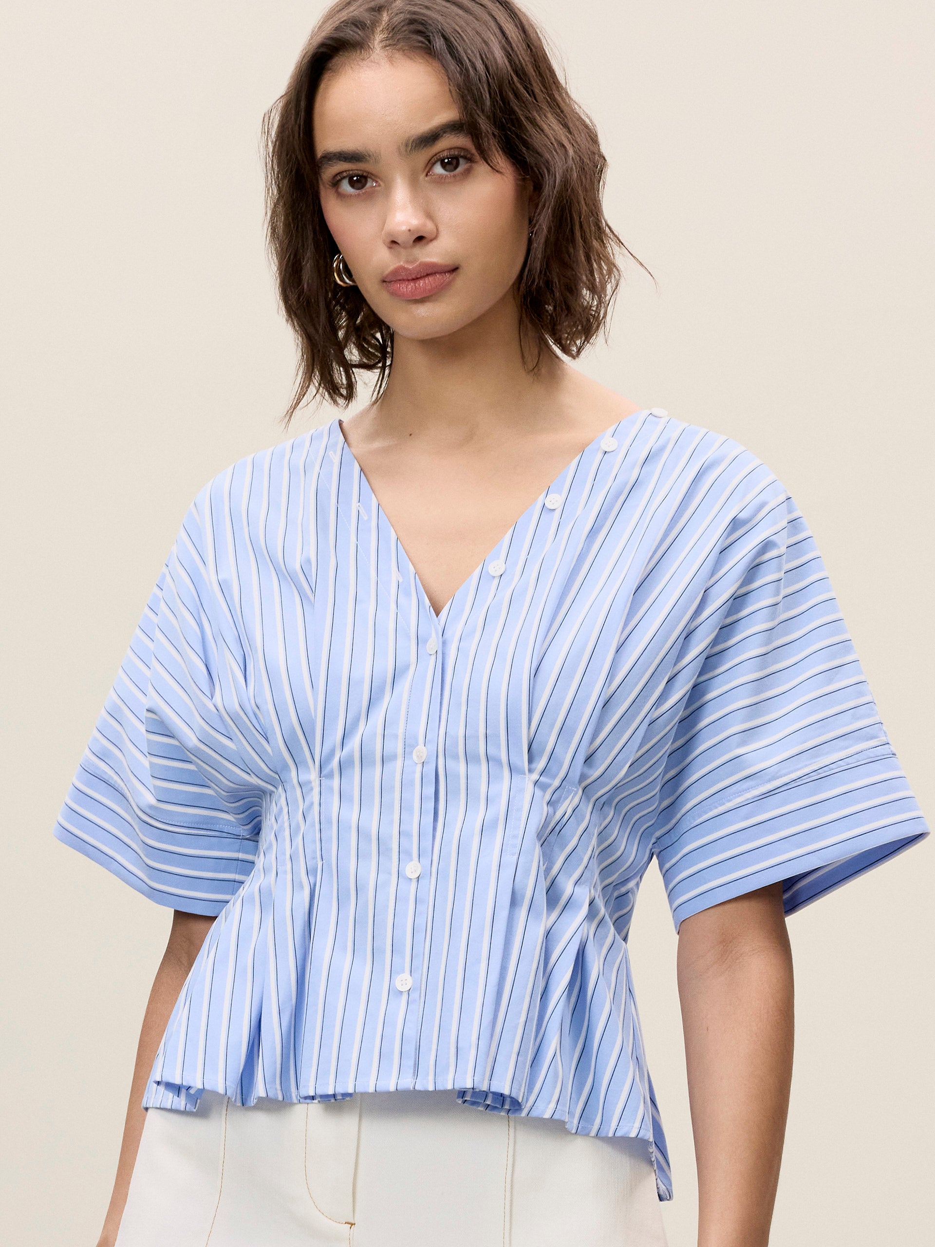 Priya Poplin Top in Blue Stripe by Rebecca Taylor