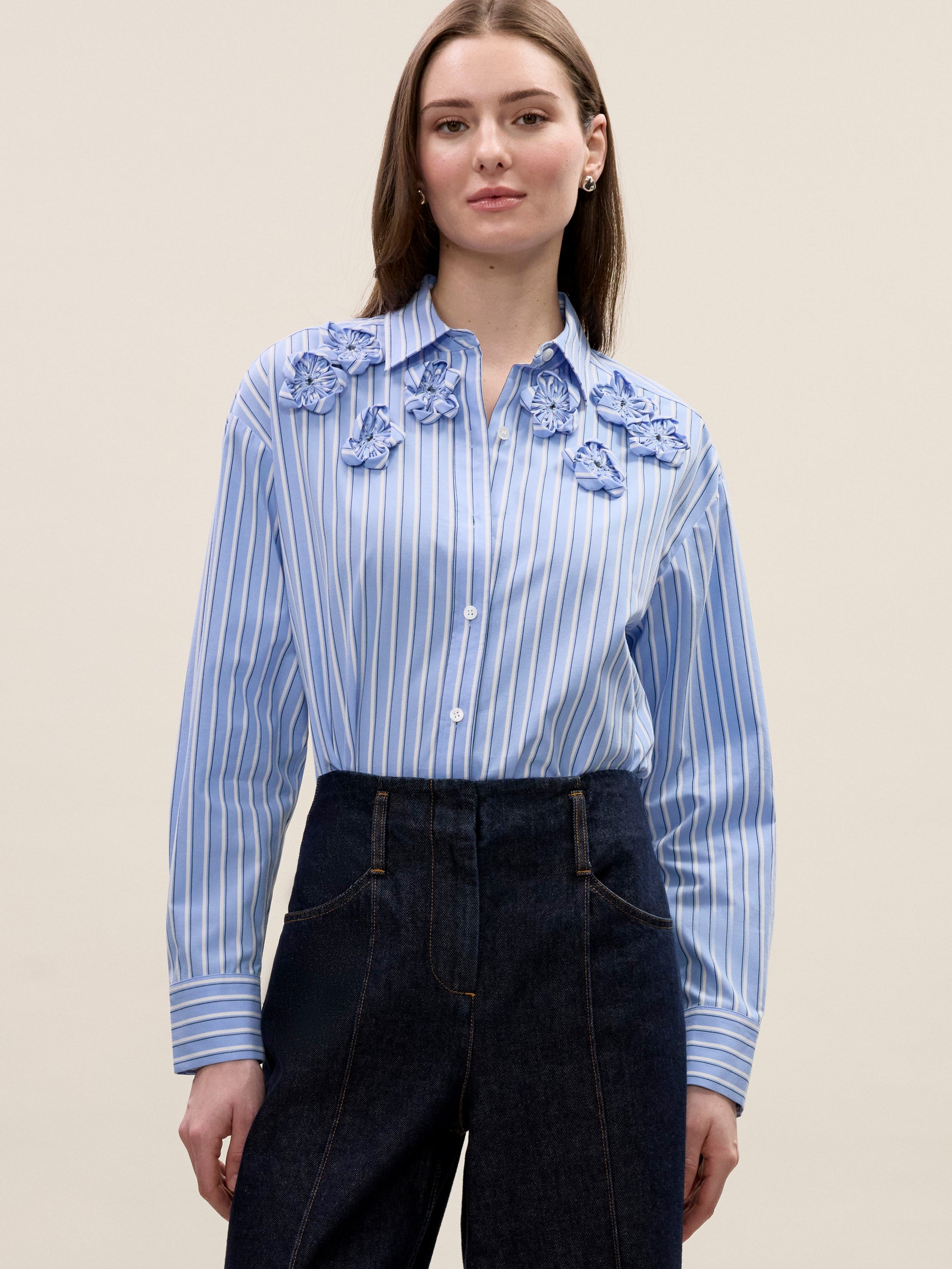Priya Poplin Shirt in Blue Stripe by Rebecca Taylor