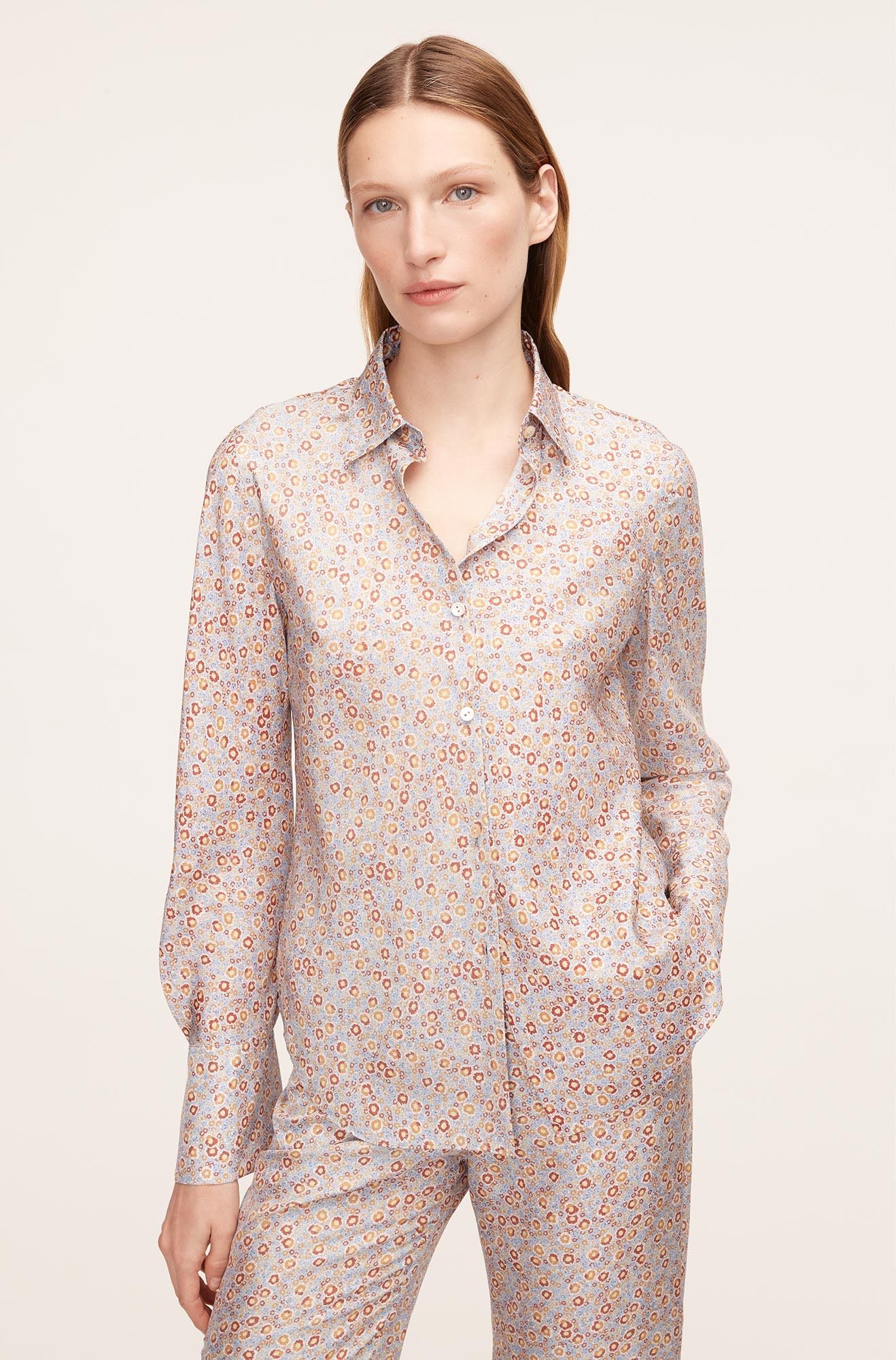 Violet Fleur Silk Blouse in Violet Fleur Glass Blue Combo by Rebecca Taylor