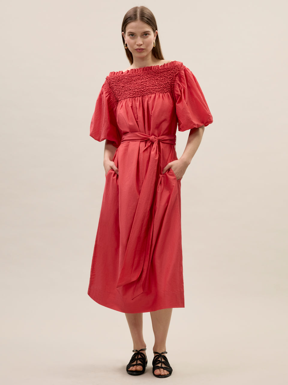Merrick Silk Cotton Midi Dress in Scarlet by Rebecca Taylor