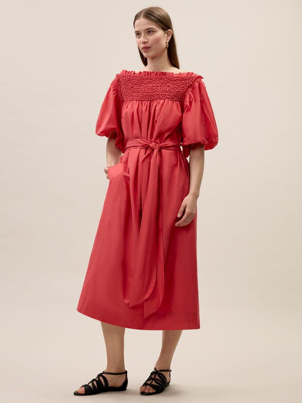 Merrick Silk Cotton Midi Dress in Scarlet by Rebecca Taylor