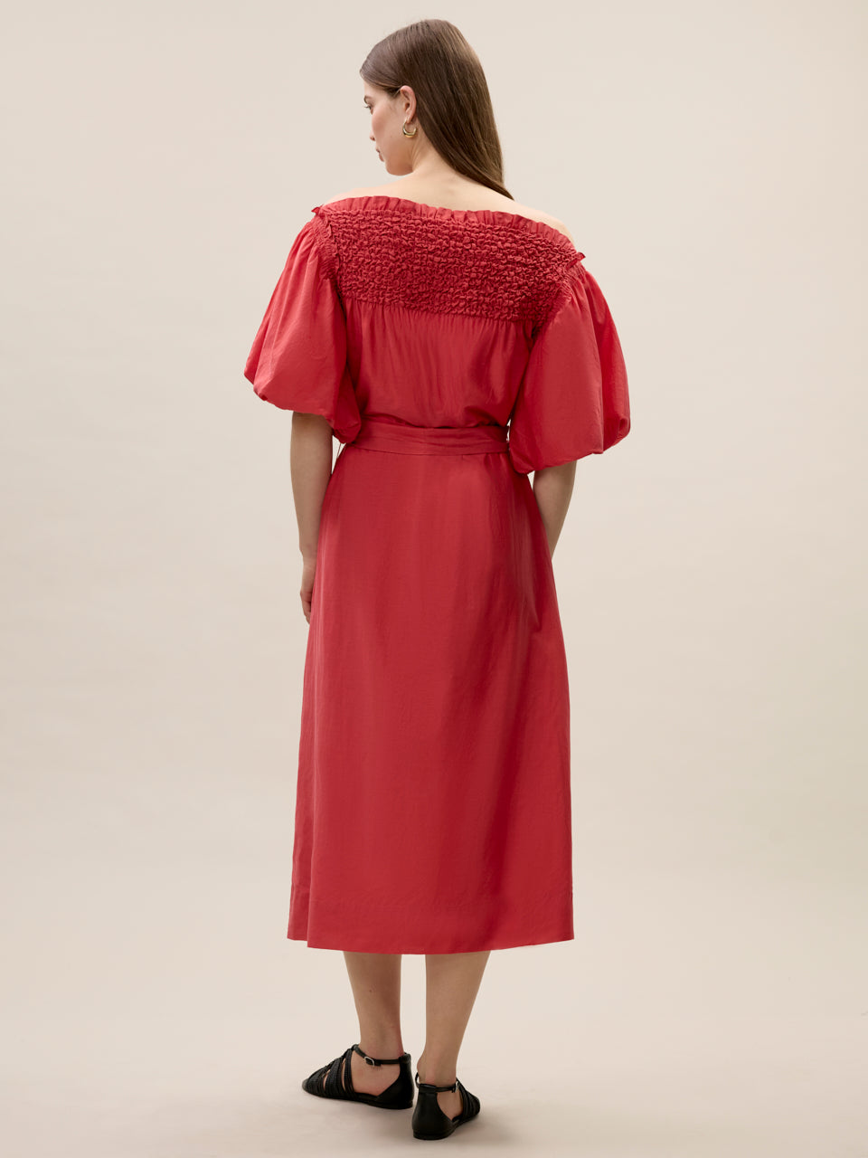 Merrick Silk Cotton Midi Dress in Scarlet by Rebecca Taylor