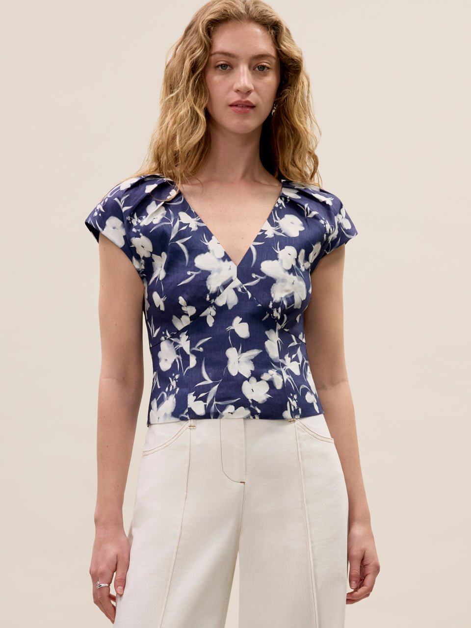 Bea Linen Blouse in Navy Combo by Rebecca Taylor