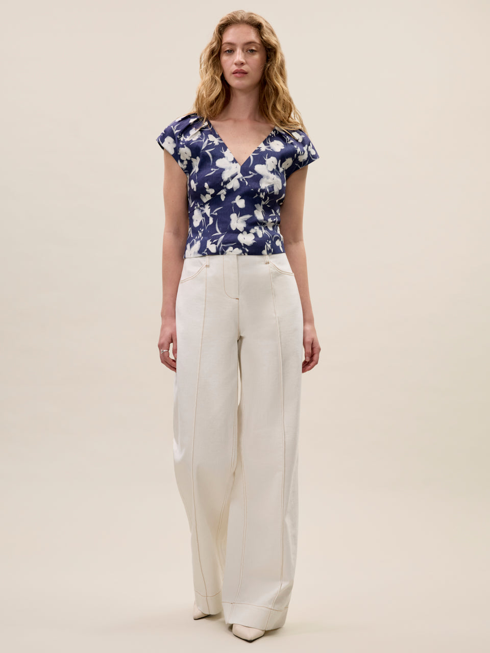 Bea Linen Blouse in Navy Combo by Rebecca Taylor