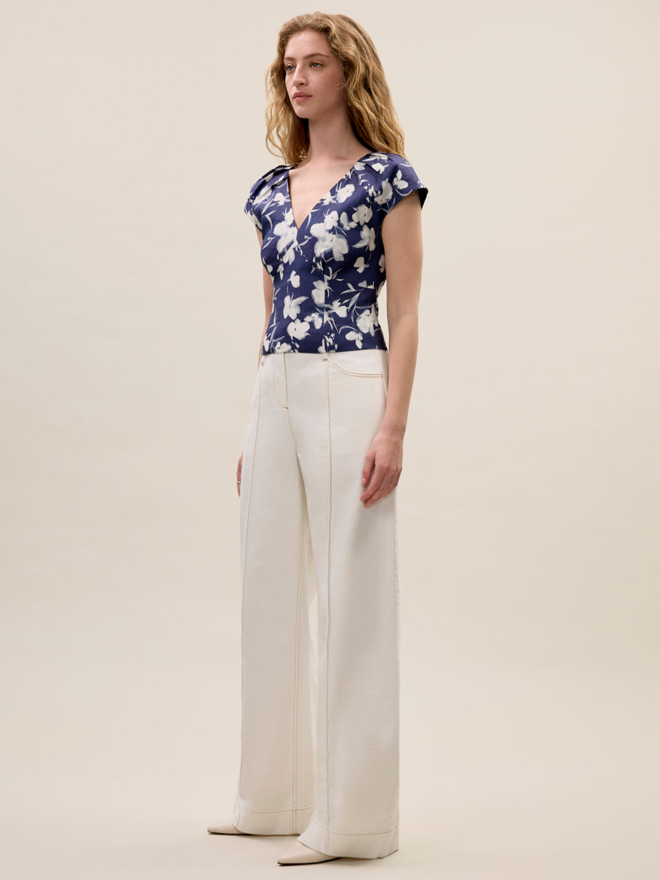 Bea Linen Blouse in Navy Combo by Rebecca Taylor