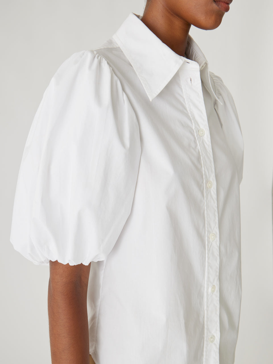 White Puff Short-Sleeve Shirt Puff Sleeve Button Down Shirt in Milk by Rebecca Taylor