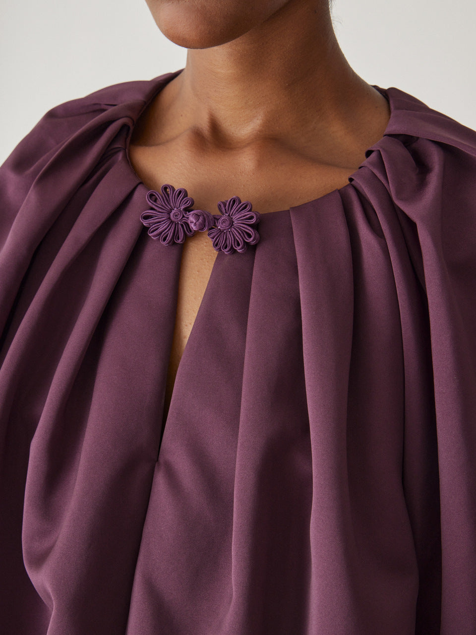 Purple Gathered Neckline Sateen Top Techy Sateen Bubble Top in PLUM by Rebecca Taylor
