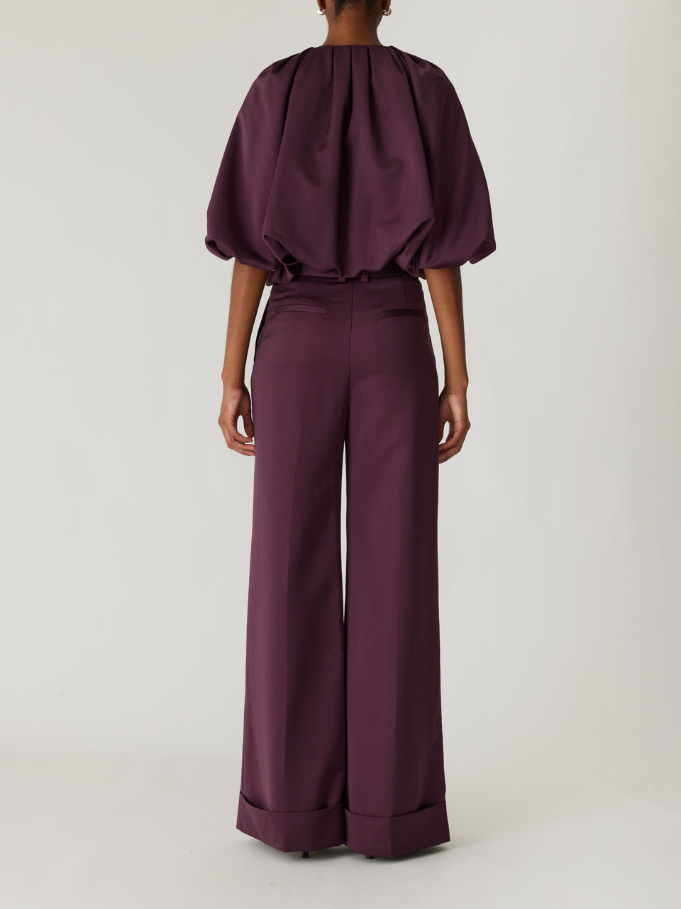Purple Gathered Neckline Sateen Top Techy Sateen Bubble Top in PLUM by Rebecca Taylor