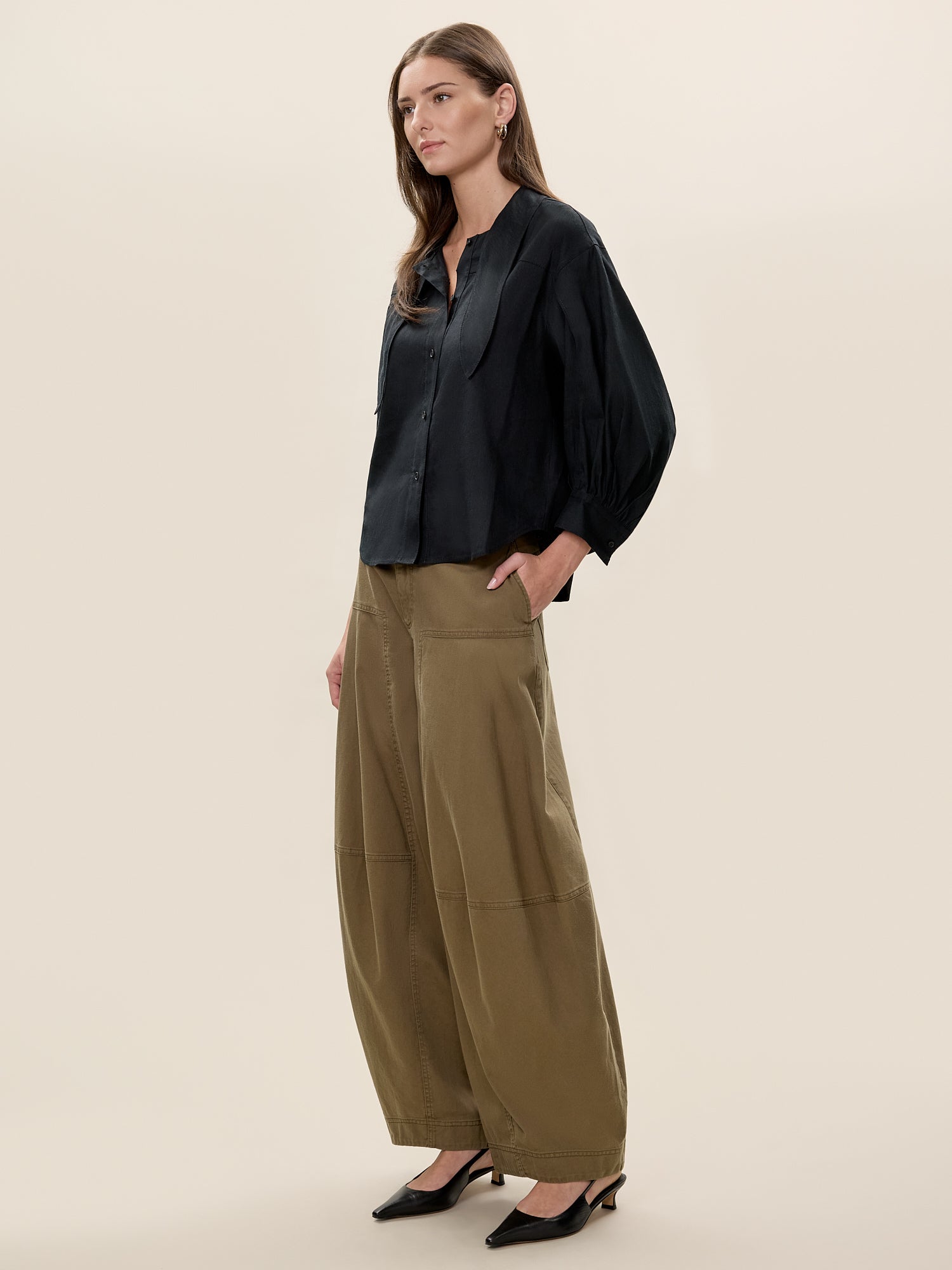 Stretch Linen Top in Black by Rebecca Taylor