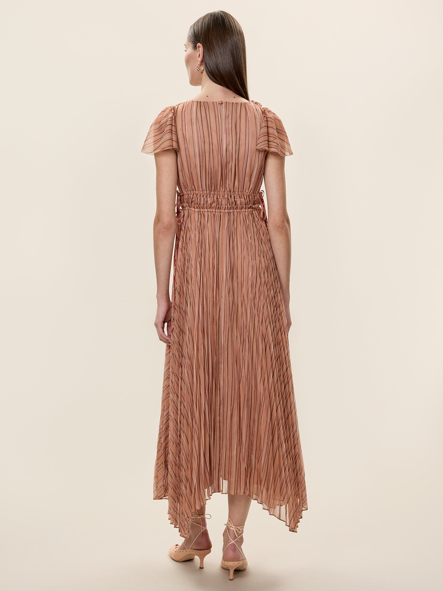 Celeste Stripe Pleated Dress in Persimmon Stripe Multi by Rebecca Taylor