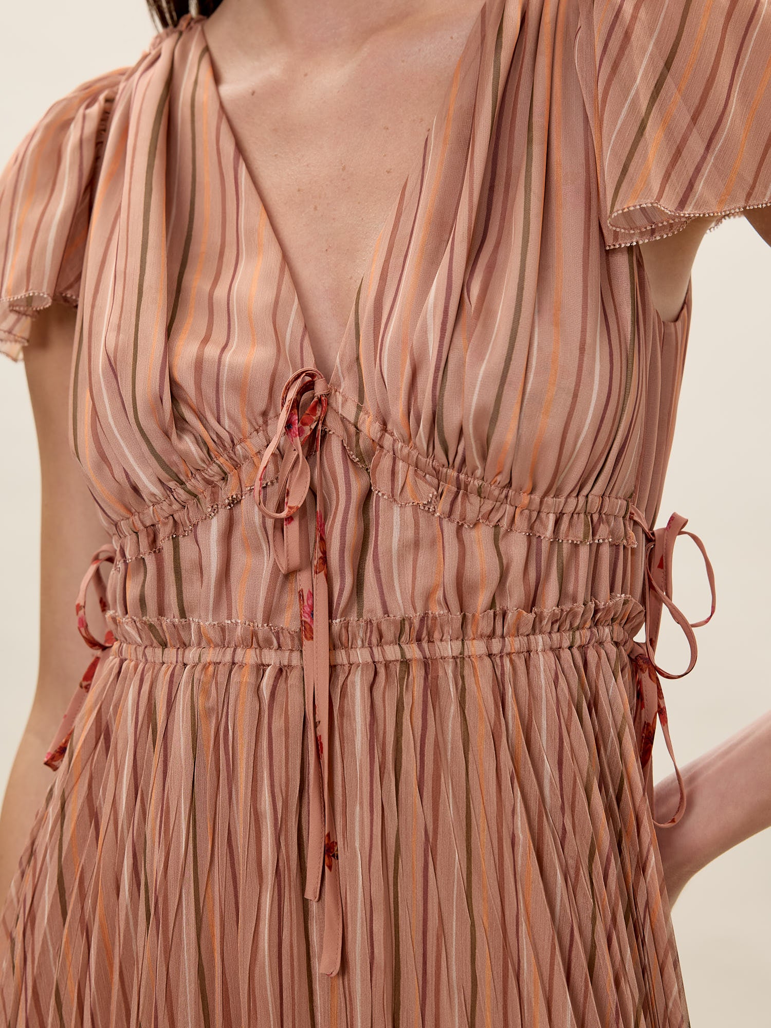 Celeste Stripe Pleated Dress in Persimmon Stripe Multi by Rebecca Taylor
