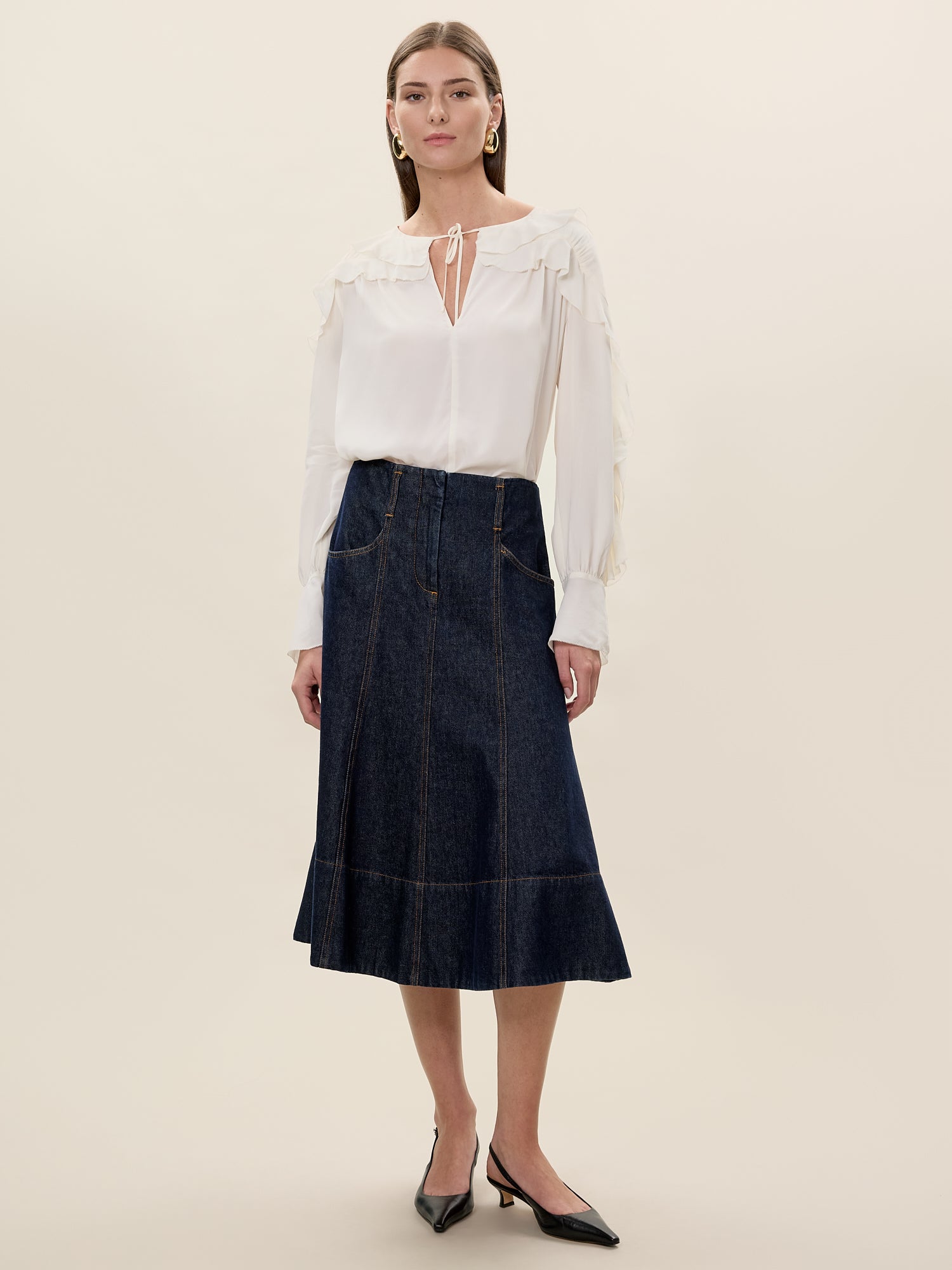 Lillith Ruffle Blouse in Ivory by Rebecca Taylor