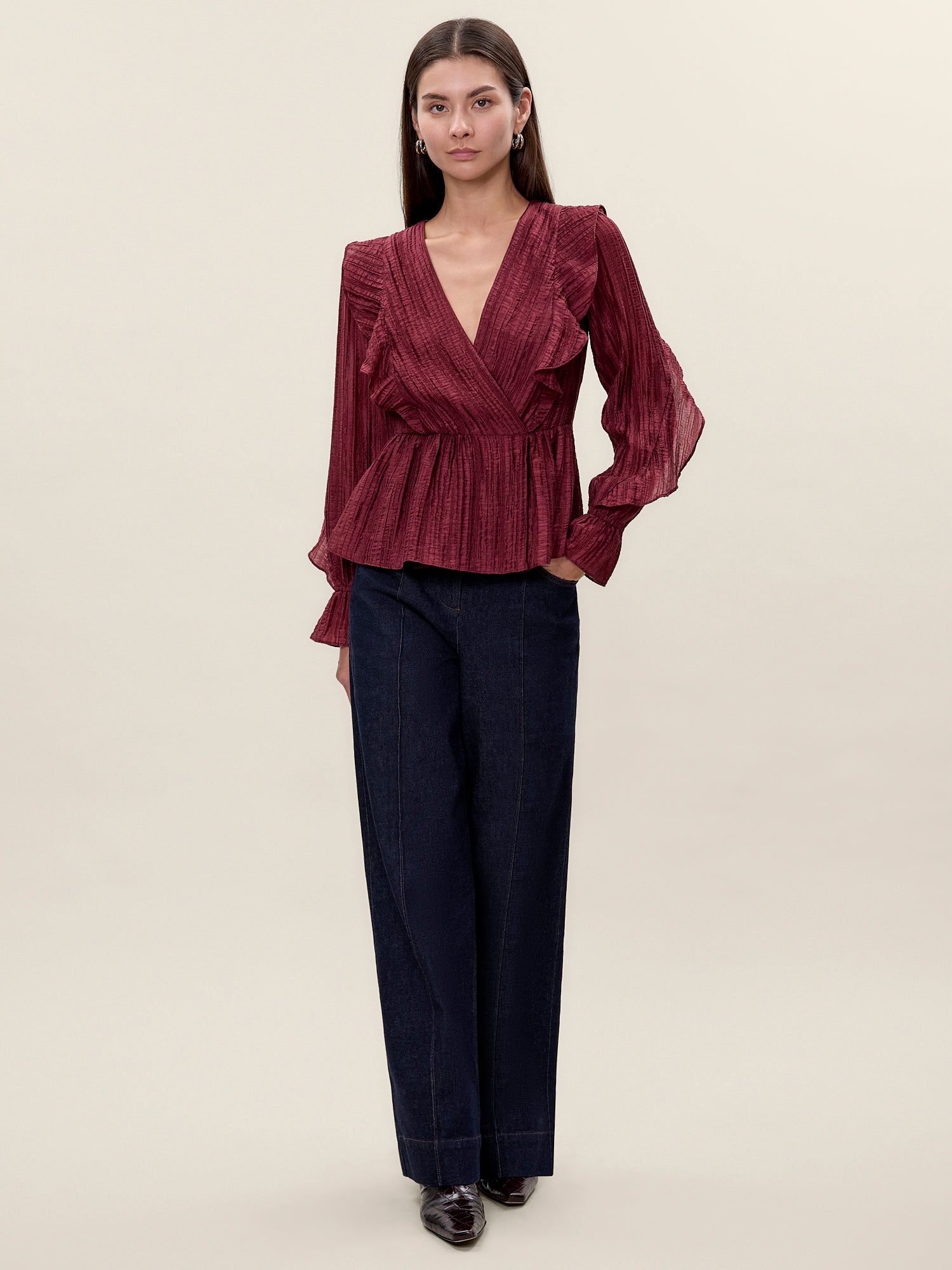 Olivia Ruffle Blouse in Sangria by Rebecca Taylor