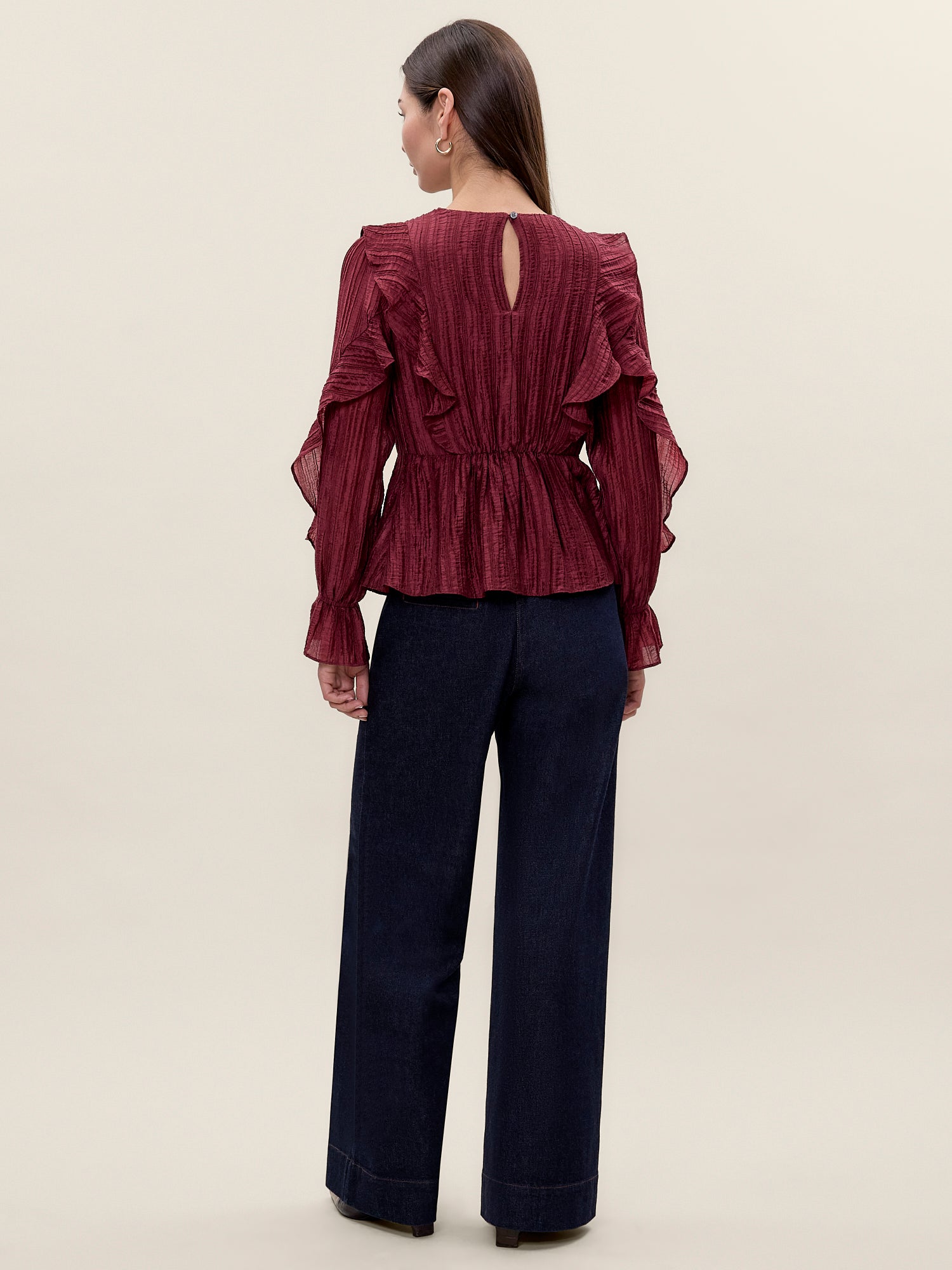 Olivia Ruffle Blouse in Sangria by Rebecca Taylor