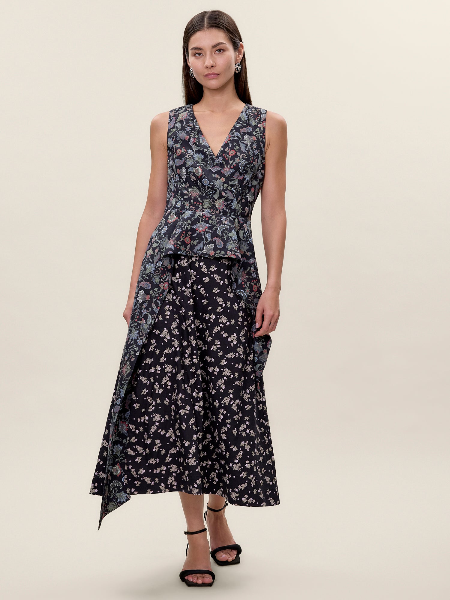 Aurelia Stretch Linen Dress in Navy Multi by Rebecca Taylor