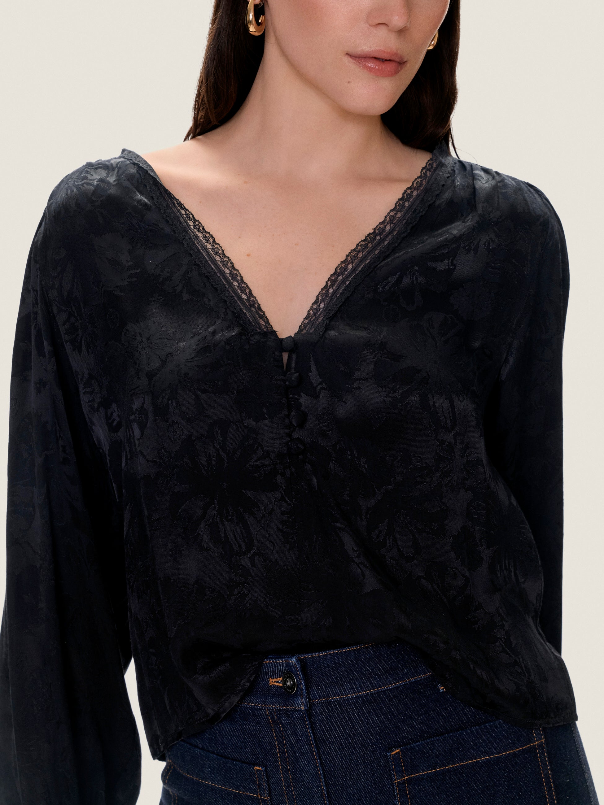 Audrey Jacquard Blouse in Noir by Rebecca Taylor