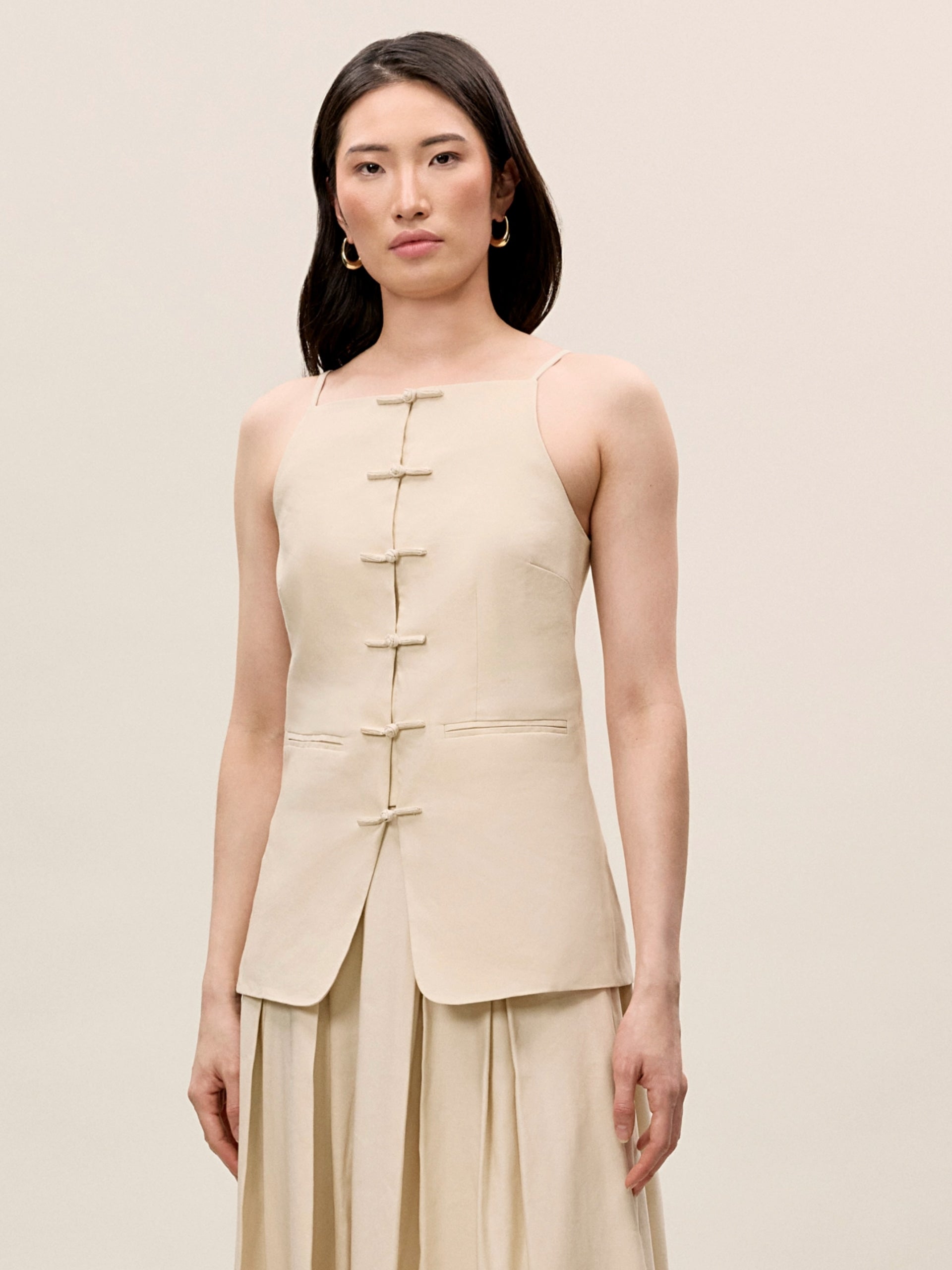 Beatrice Stretch Linen Top in Sand by Rebecca Taylor