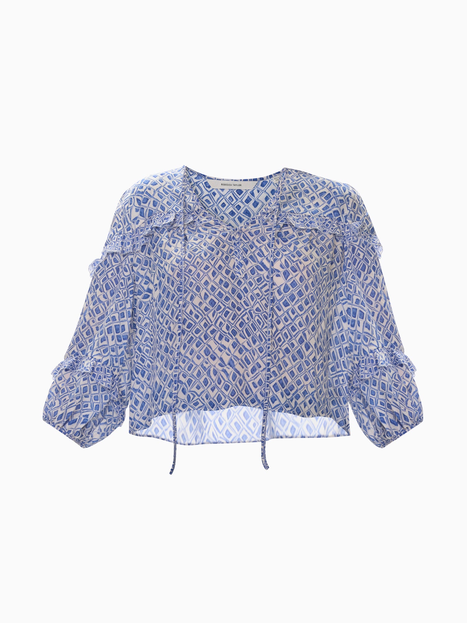 Charlotte Print Mix Blouse in Indigo Blue Multi by Rebecca Taylor