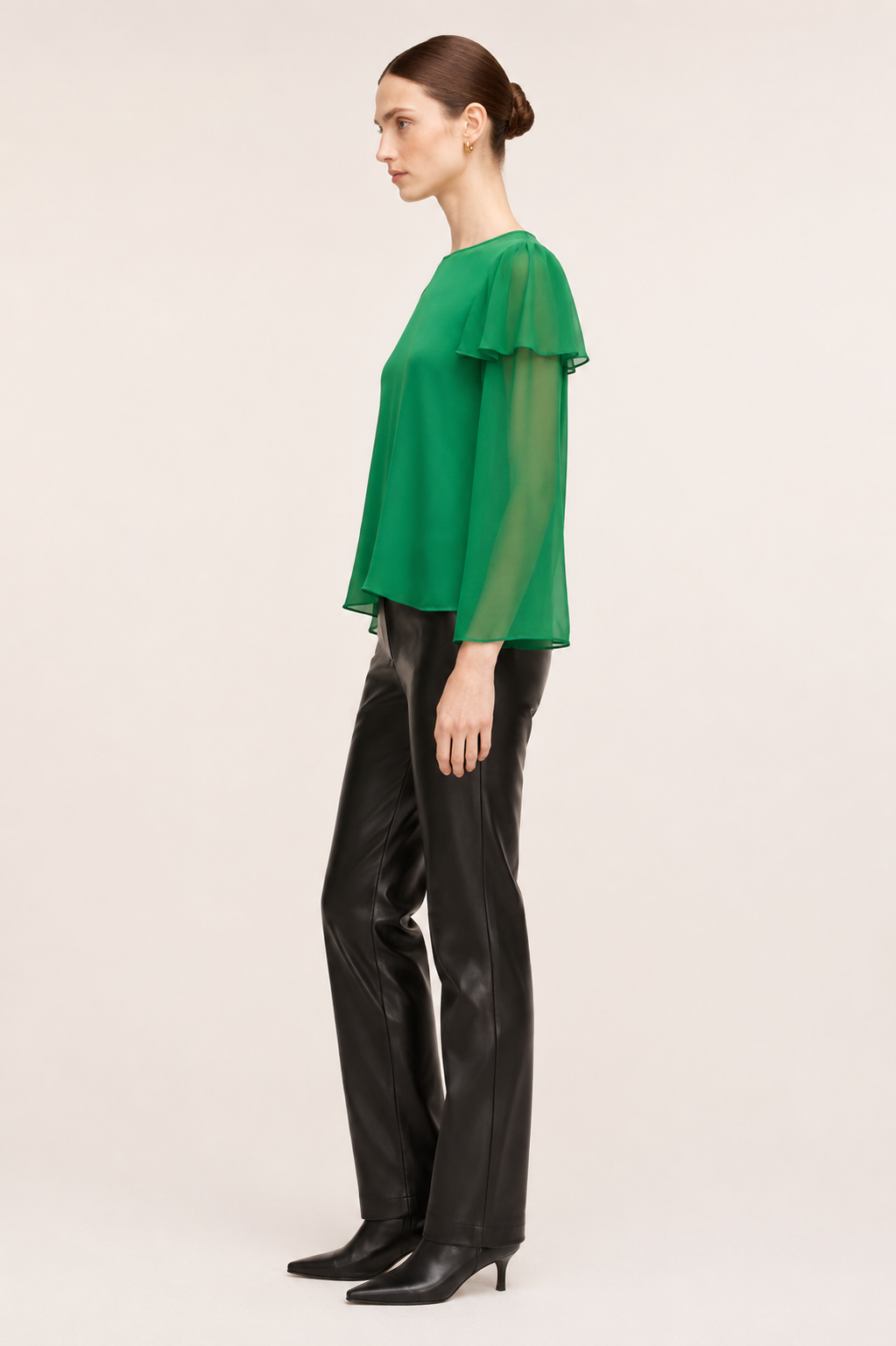 Ruffle Silk Chiffon Blouse in Jade by Rebecca Taylor