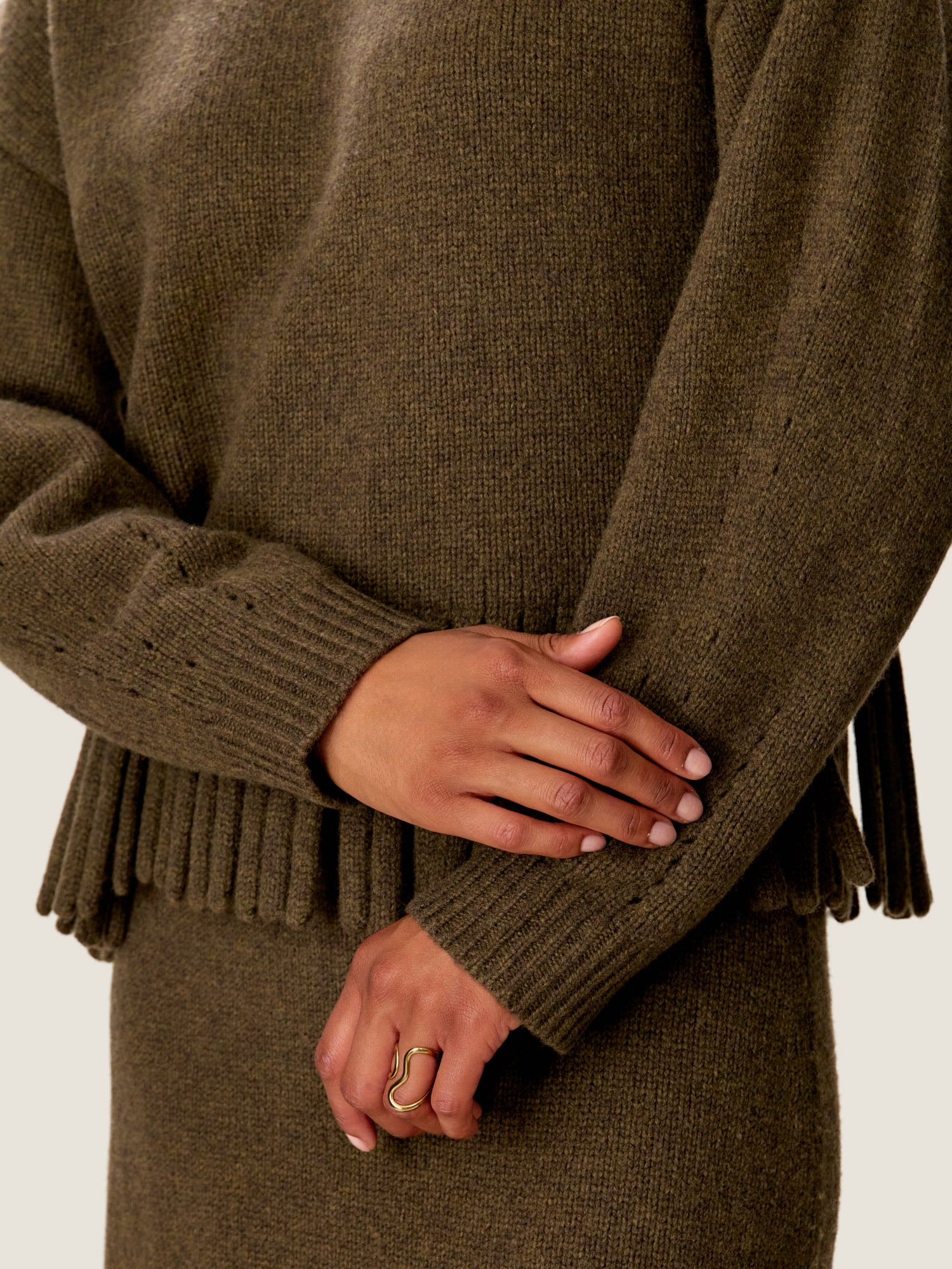Emelia Fringe Sweater in Olive in Olive by Rebecca Taylor