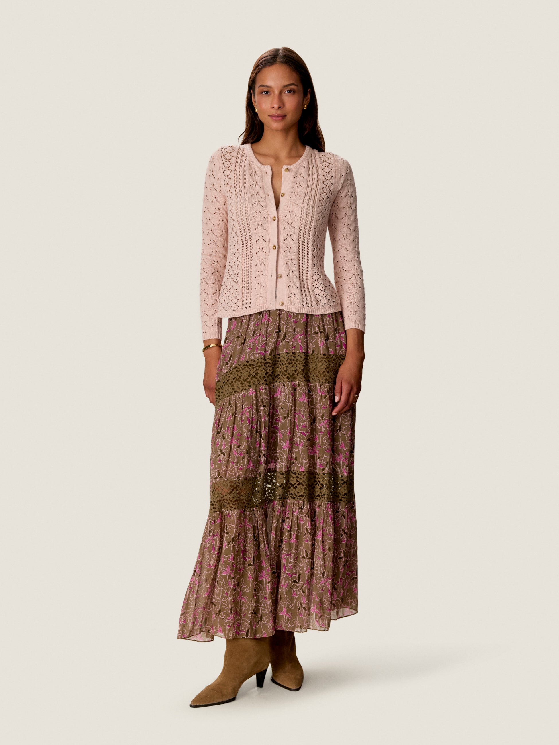 Hannah Pointelle Cardigan in Desert Rose by Rebecca Taylor