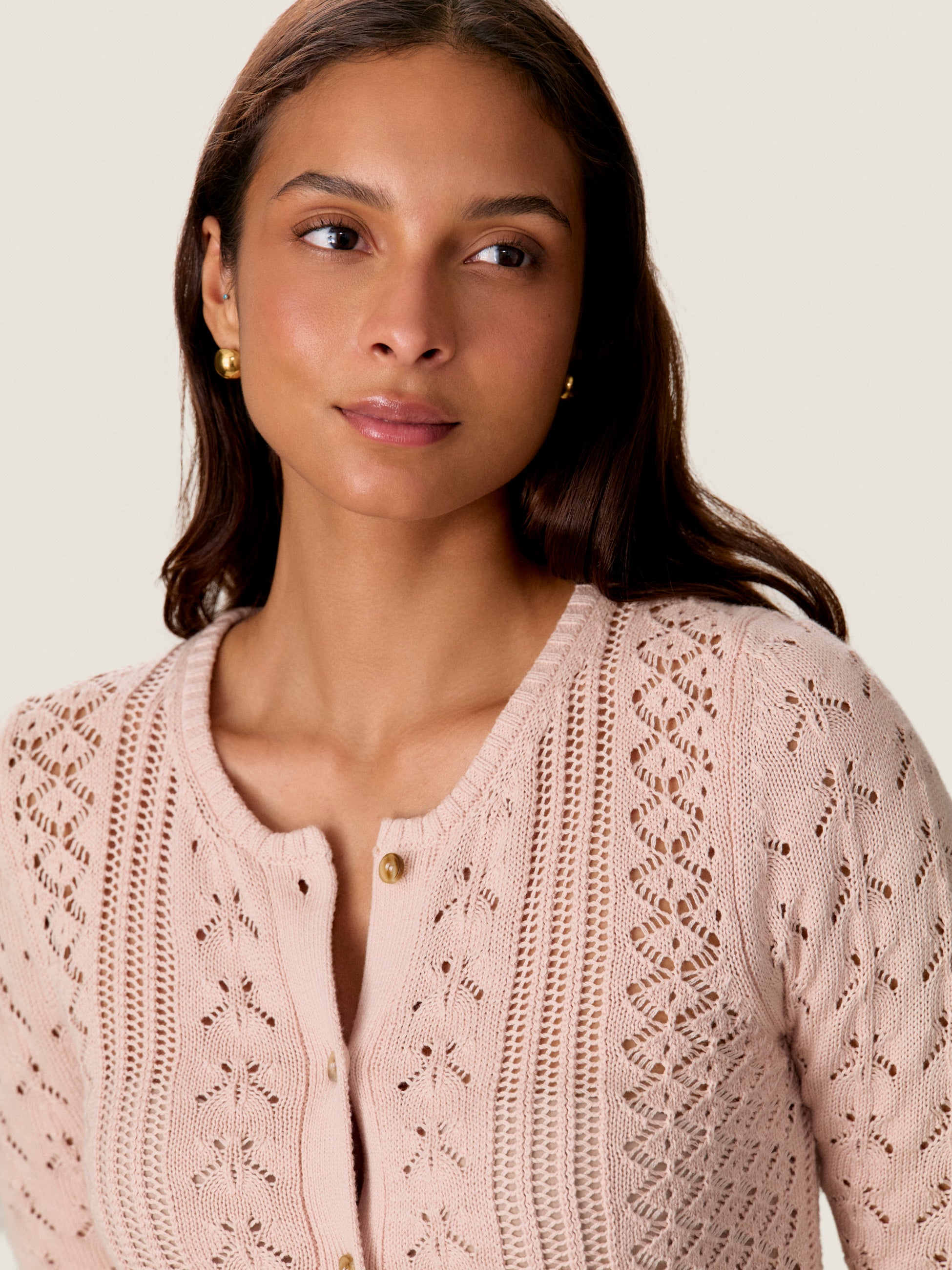 Hannah Pointelle Cardigan in Desert Rose by Rebecca Taylor