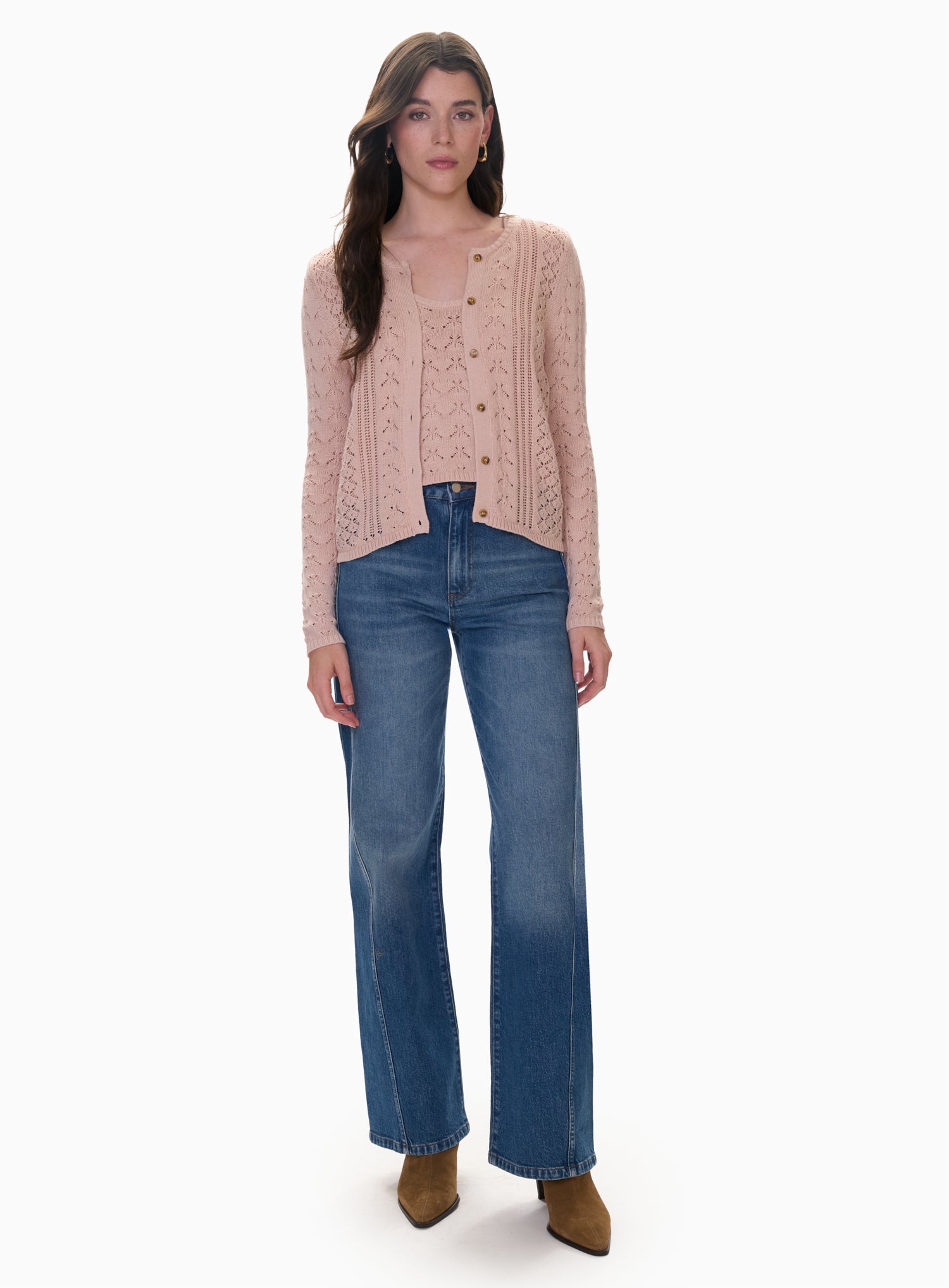 Hannah Pointelle Cardi in Desert Rose by Rebecca Taylor