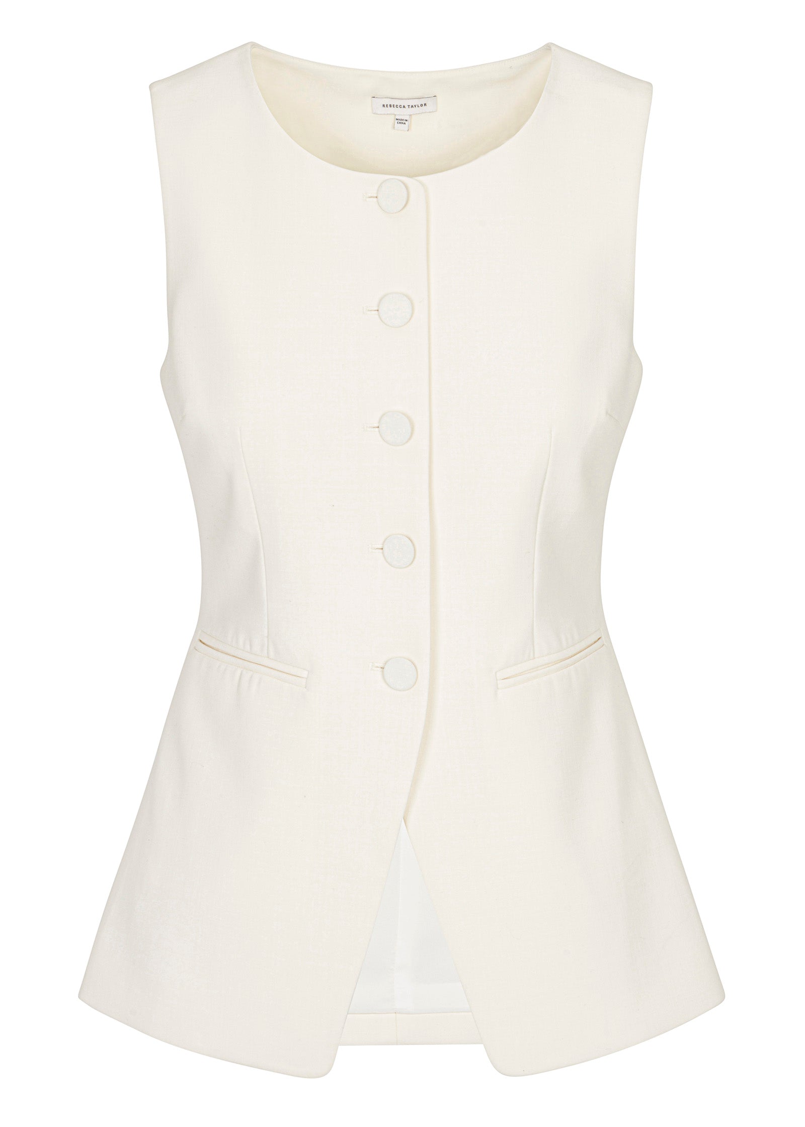 Cream Tailored Buttoned Vest Refined Suiting Button Front Vest in Cream by Rebecca Taylor