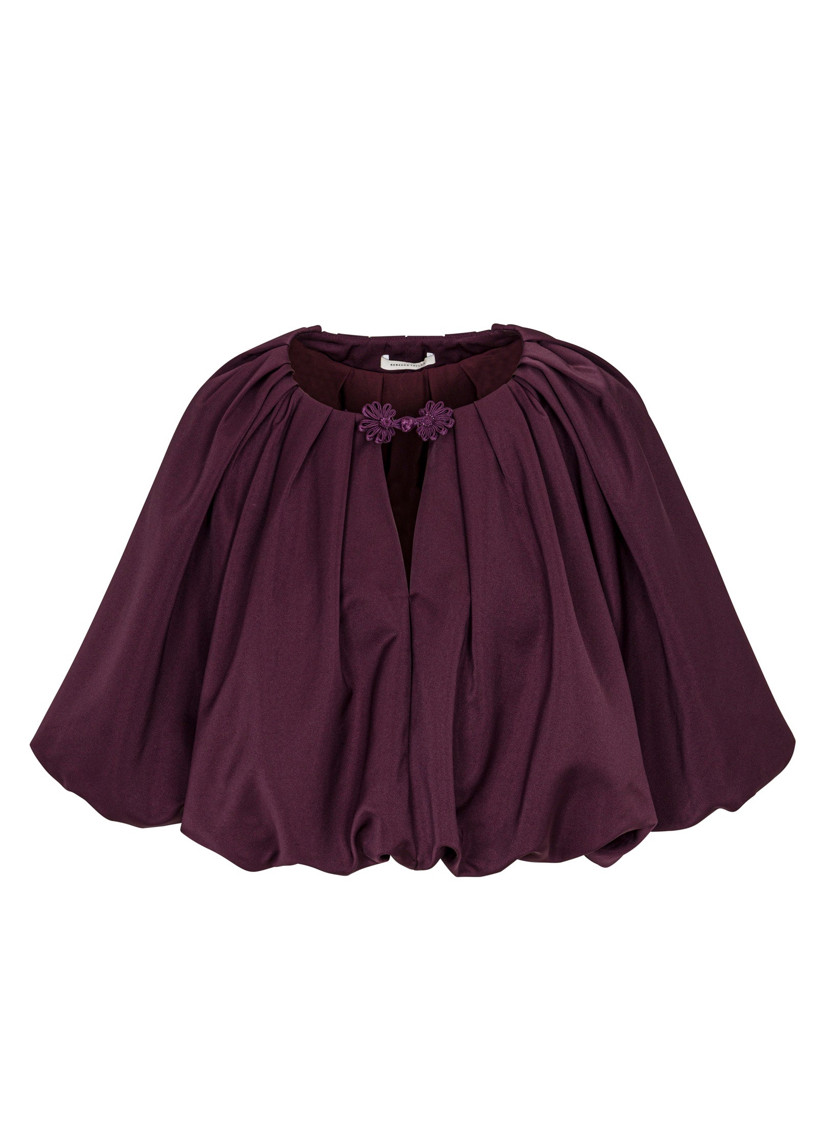 Purple Gathered Neckline Sateen Top Techy Sateen Bubble Top in PLUM by Rebecca Taylor