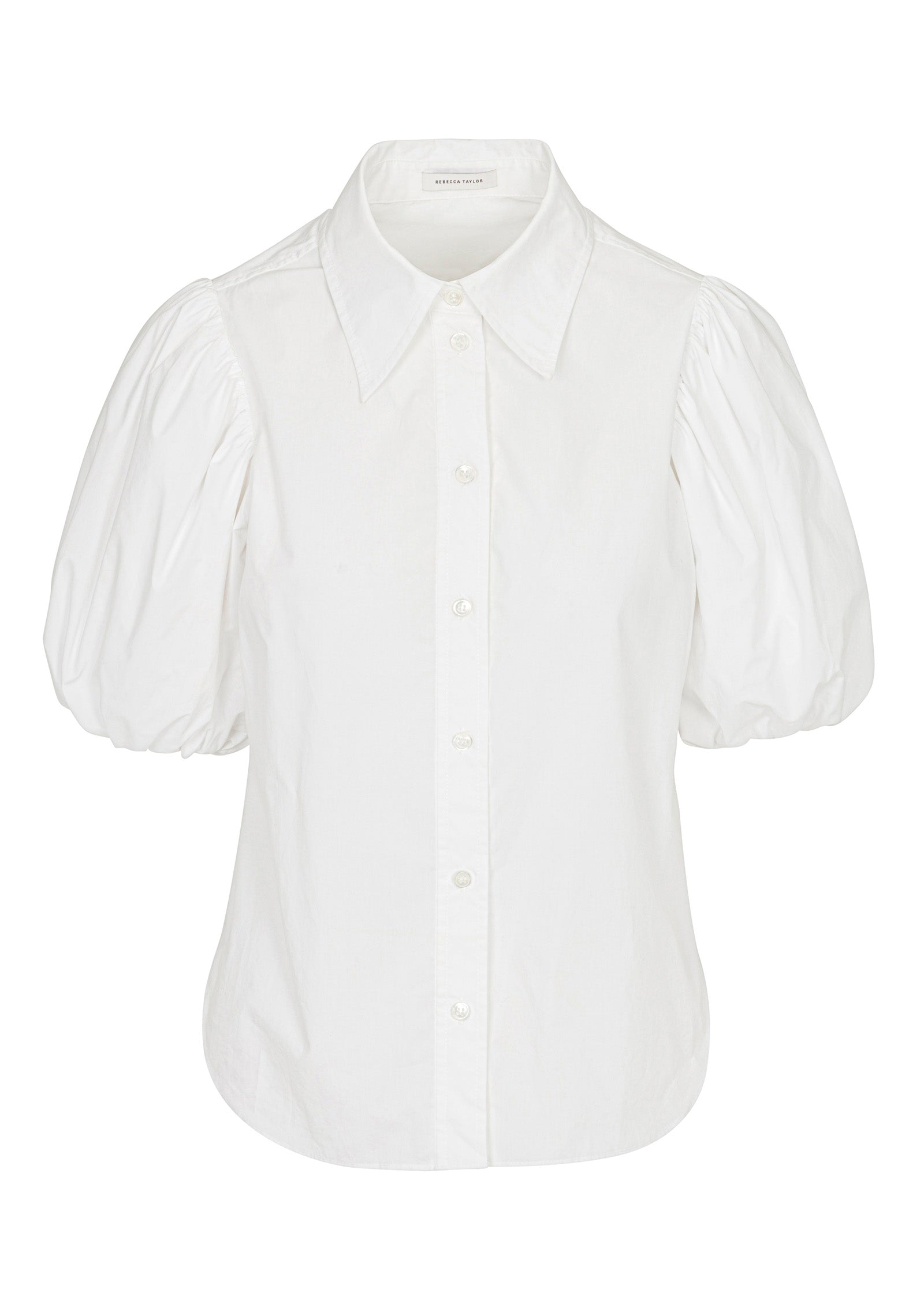 White Puff Short-Sleeve Shirt Puff Sleeve Button Down Shirt in Milk by Rebecca Taylor
