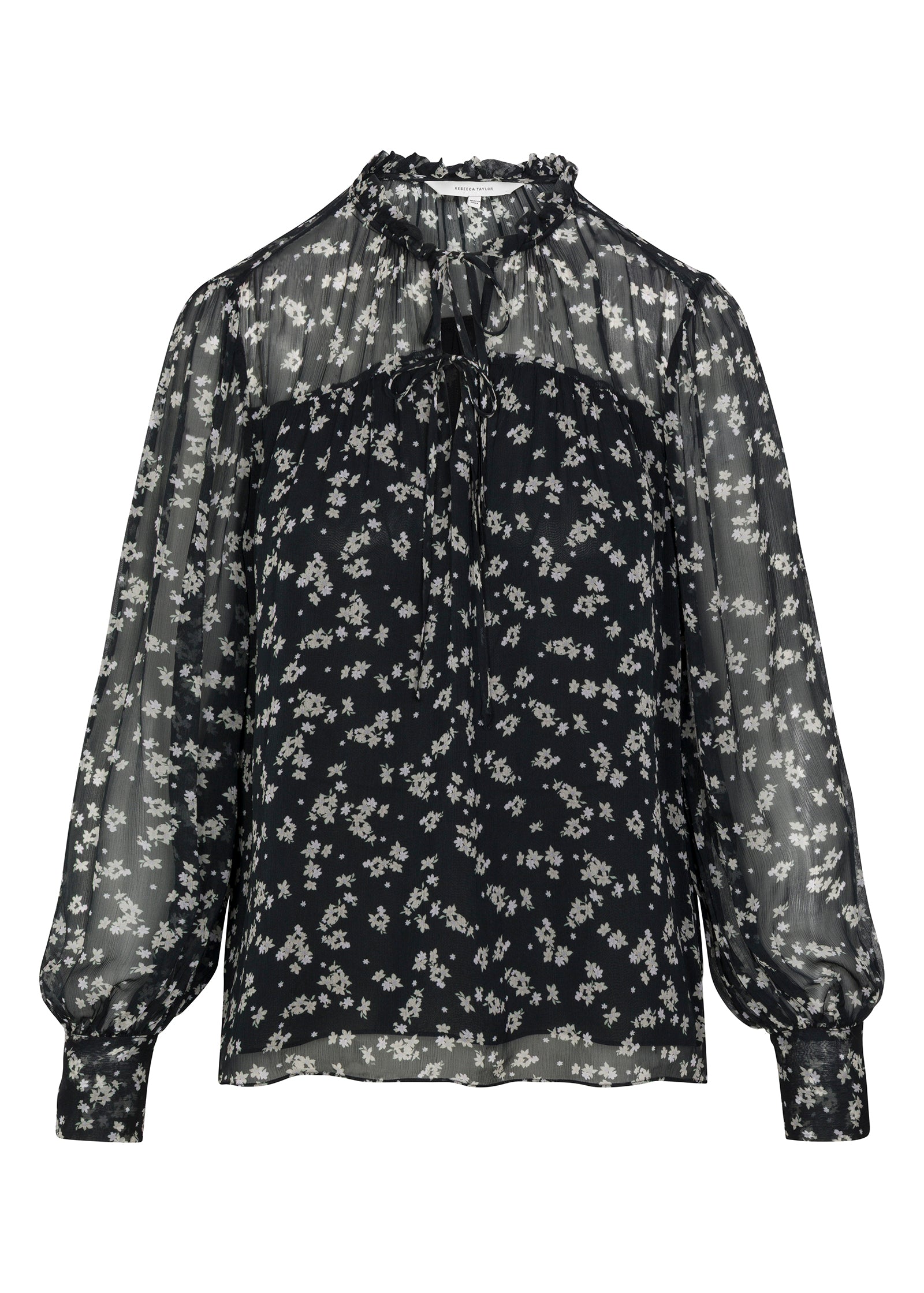 Ditsy Floral Blouse in Black Multi by Rebecca Taylor