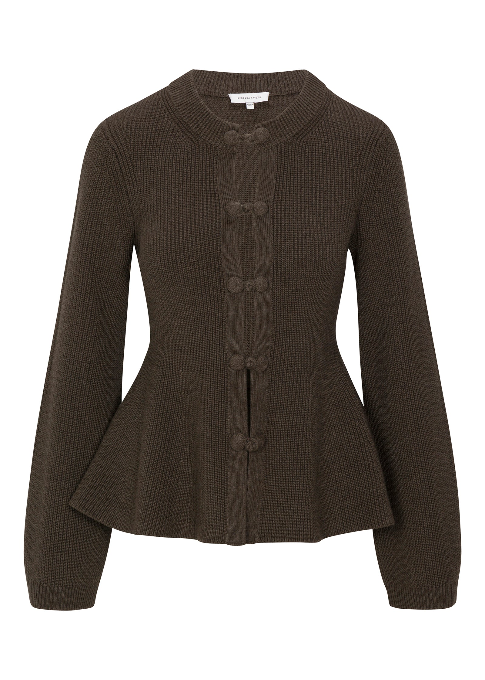Rhea Knit Peplum Cardi in Marled Olive by Rebecca Taylor