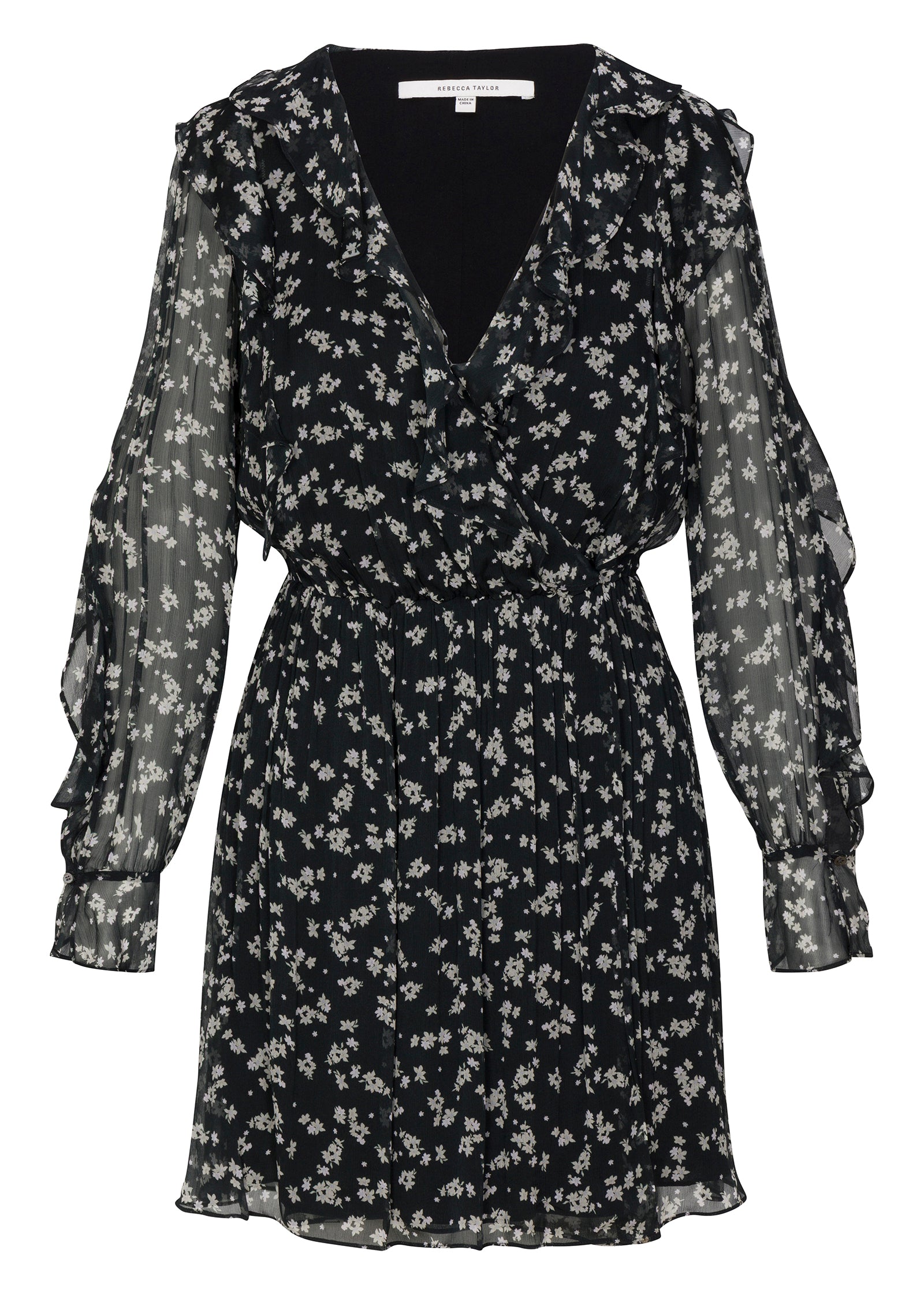 Ditsy Floral Dress in Black Multi by Rebecca Taylor