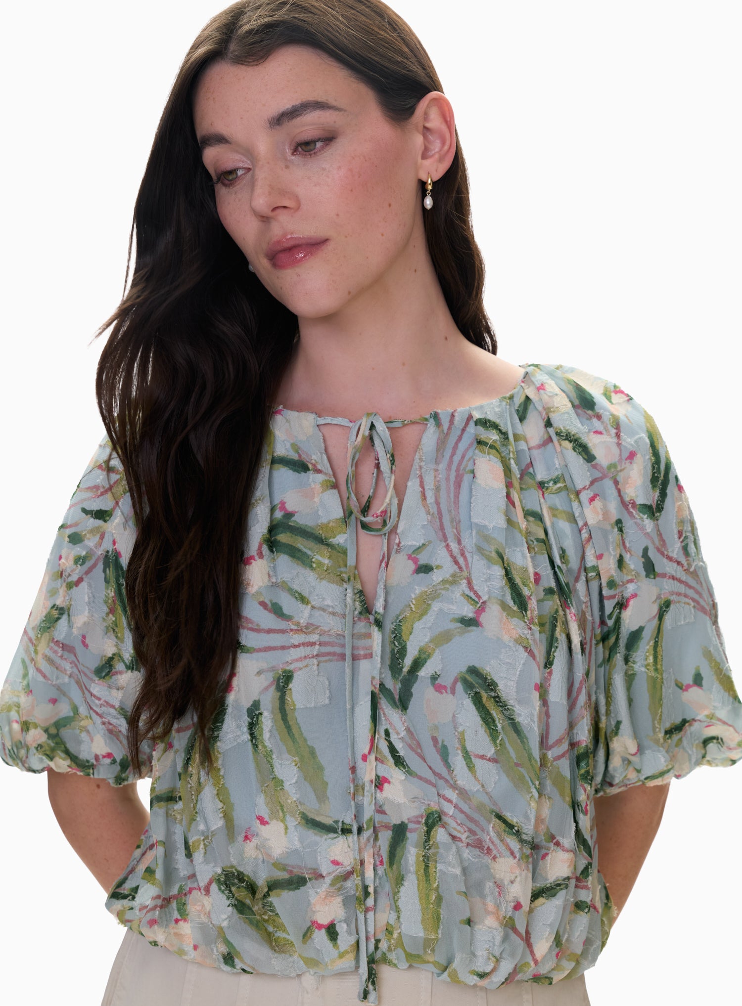 Isla Bubble Crop Top in Seafoam Multi by Rebecca Taylor