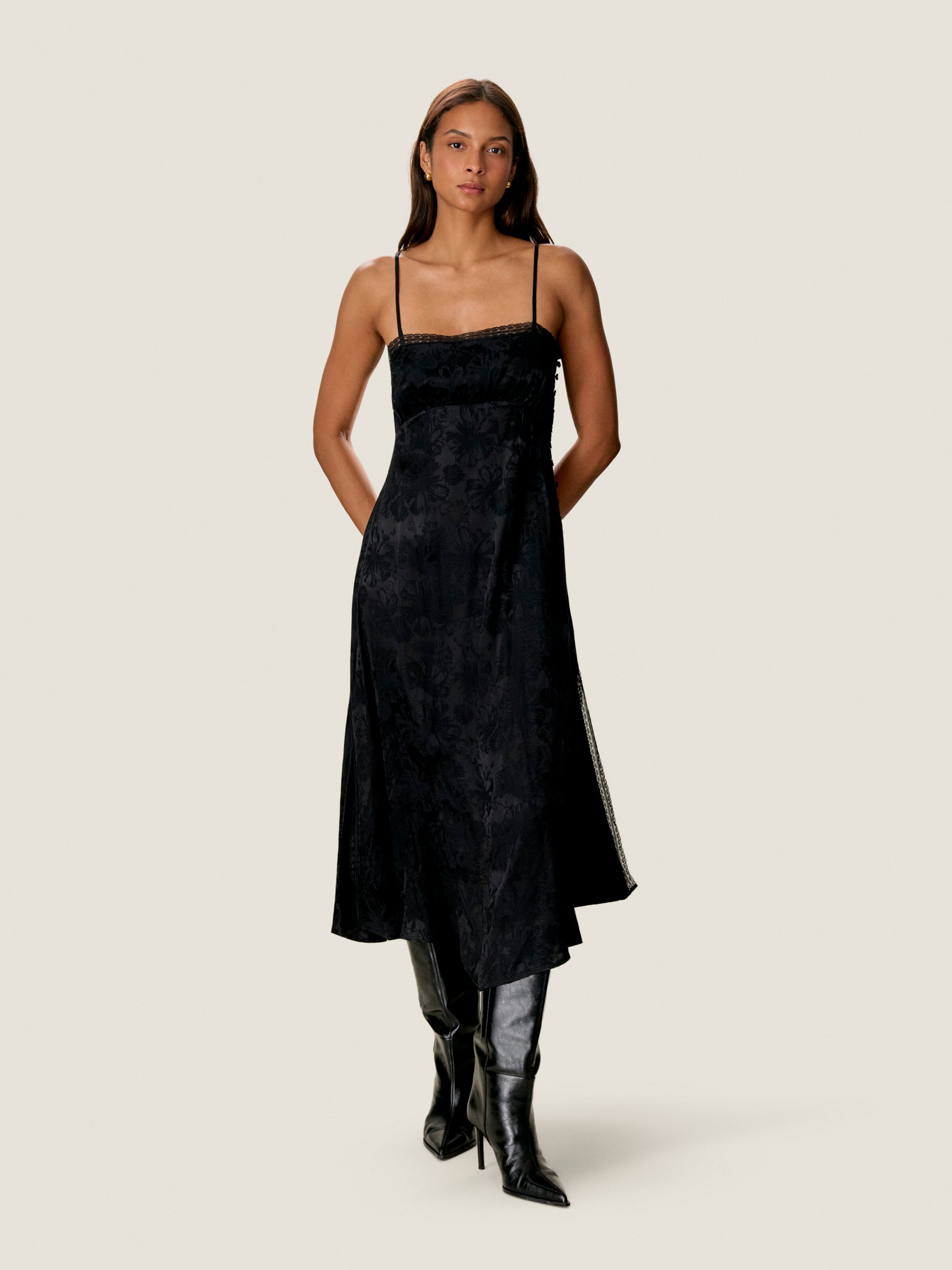 Neveah Jacquard Cami Dress in Noir by Rebecca Taylor