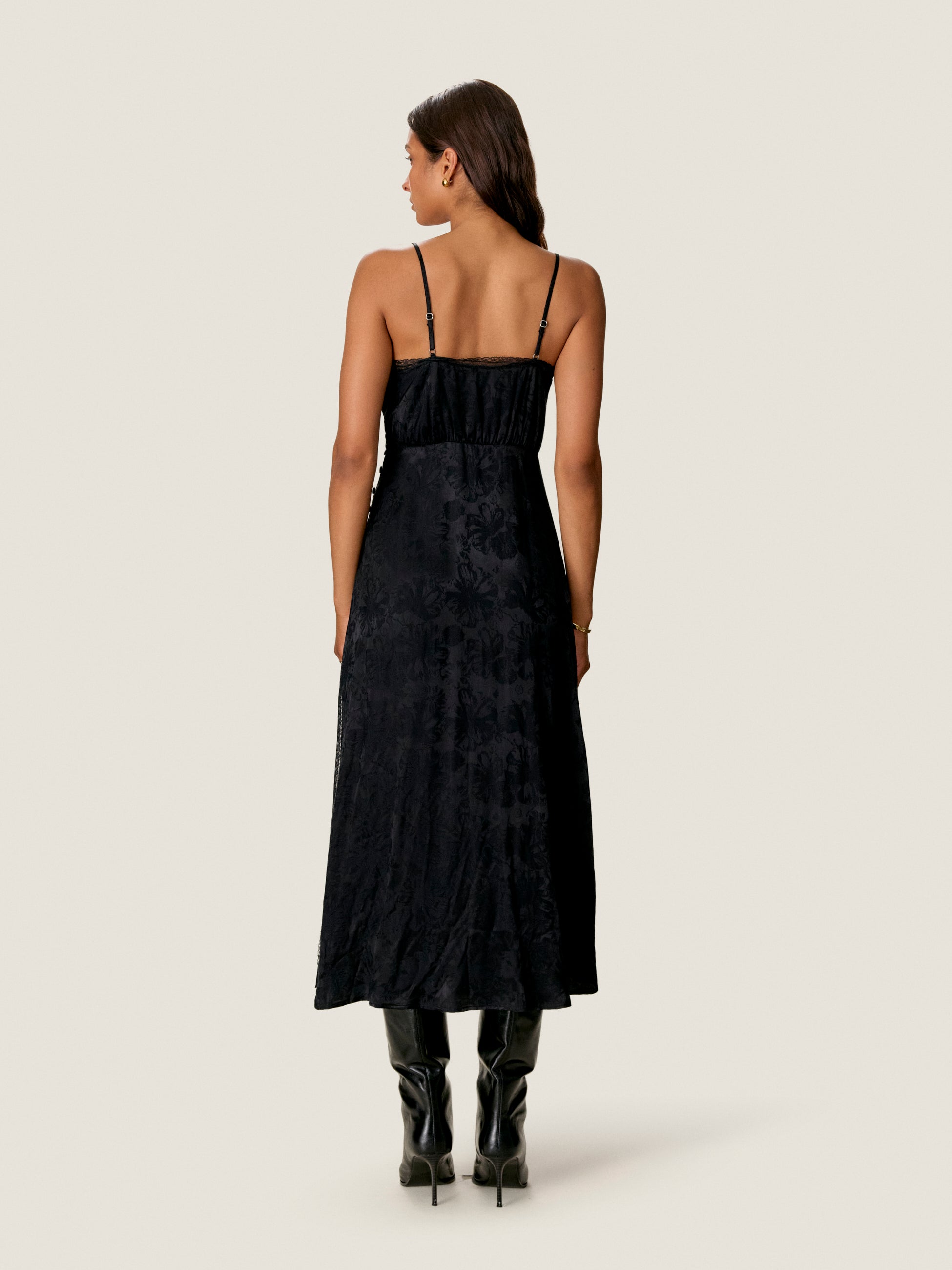 Neveah Jacquard Cami Dress in Noir by Rebecca Taylor
