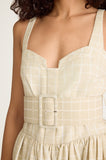 Painterly Windowpane Belted Bustier Dress