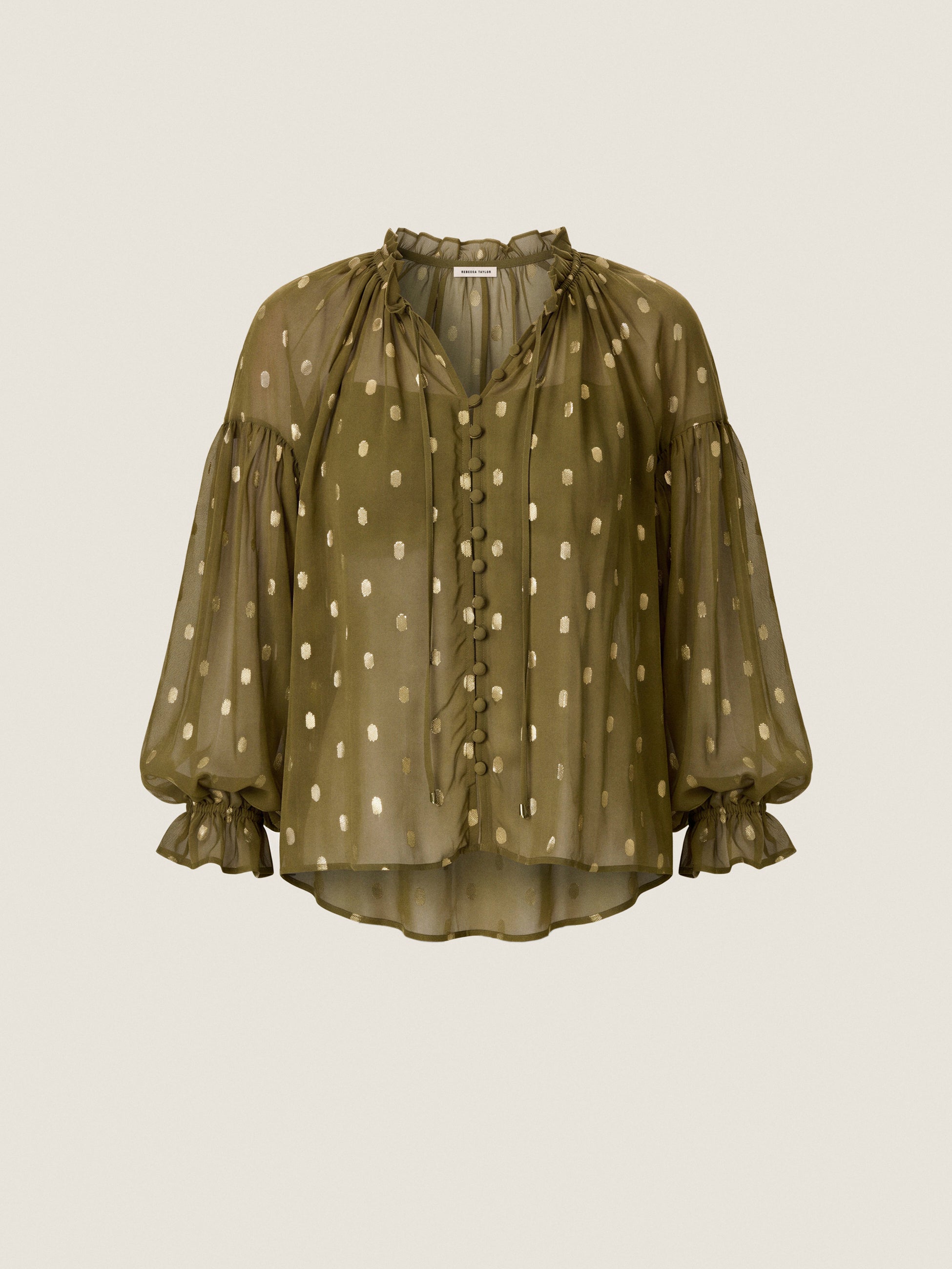 Tiana Metallic Dot Longsleeve Top in Olive by Rebecca Taylor