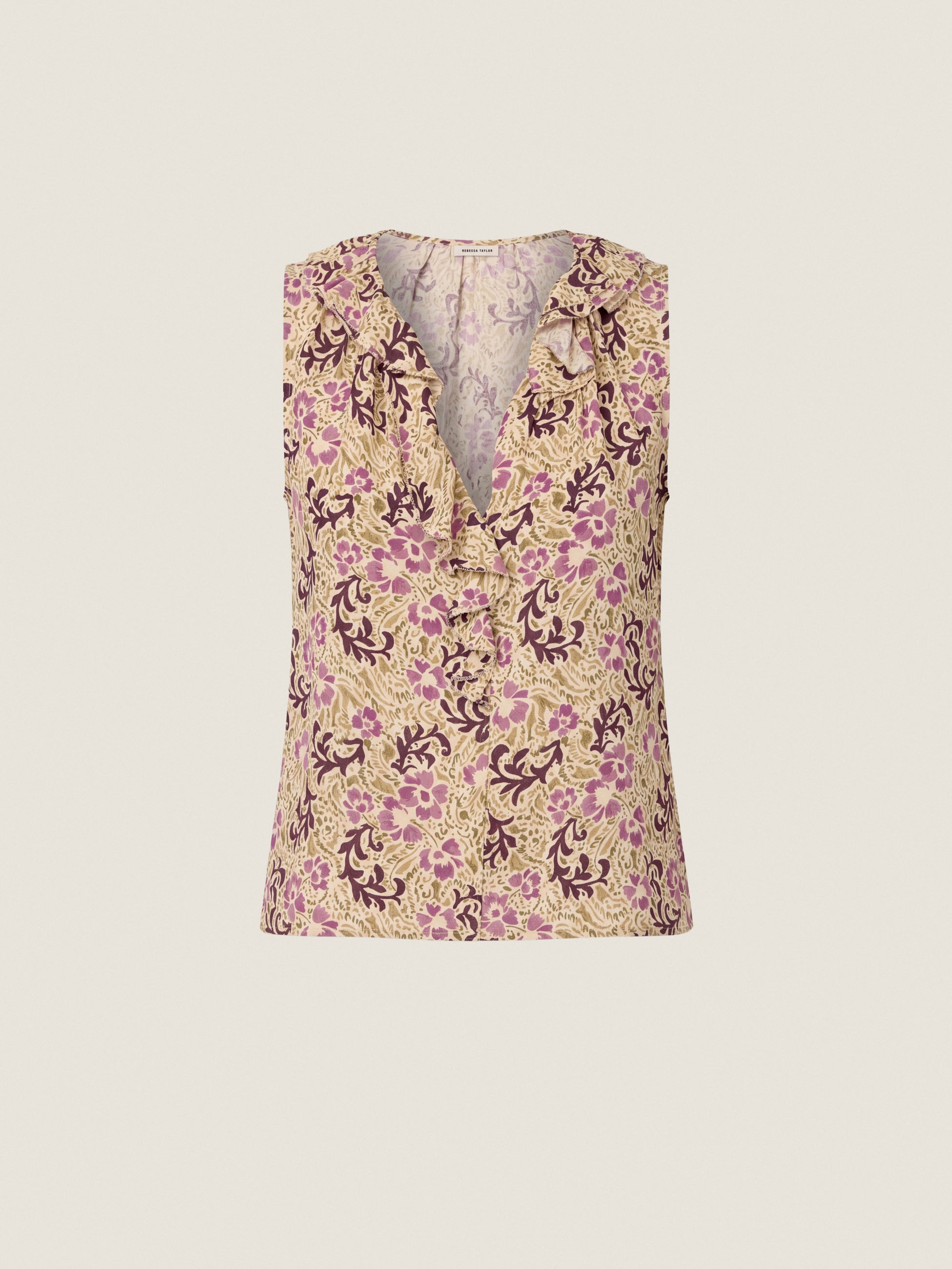 Caroline Ruffle Sleeveless Top in Alabaster Multi by Rebecca Taylor