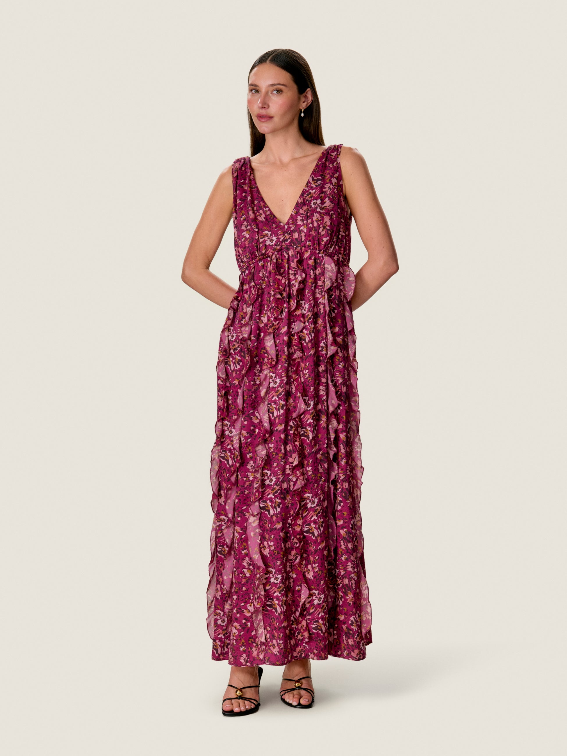 Tessa Ruffle Dress in Cranberry Multi by Rebecca Taylor