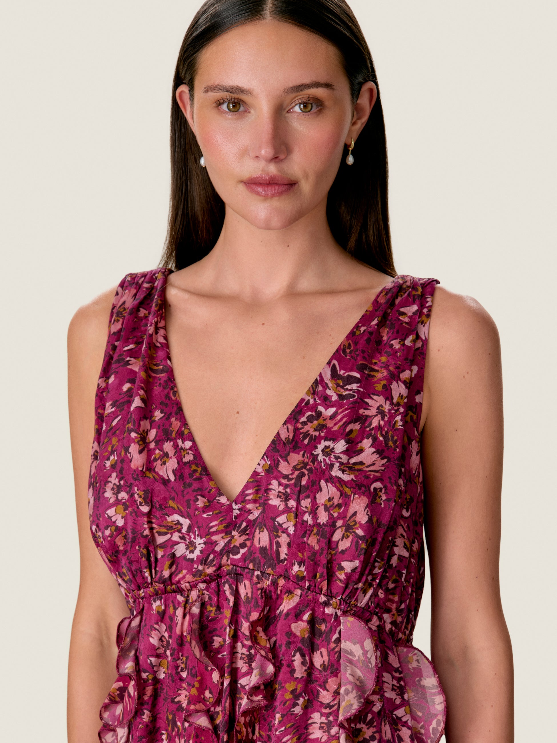 Tessa Ruffle Dress in Cranberry Multi by Rebecca Taylor